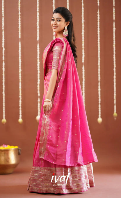 Tulip Gaji Fancy Silk Halfsaree - Pink Half Sarees