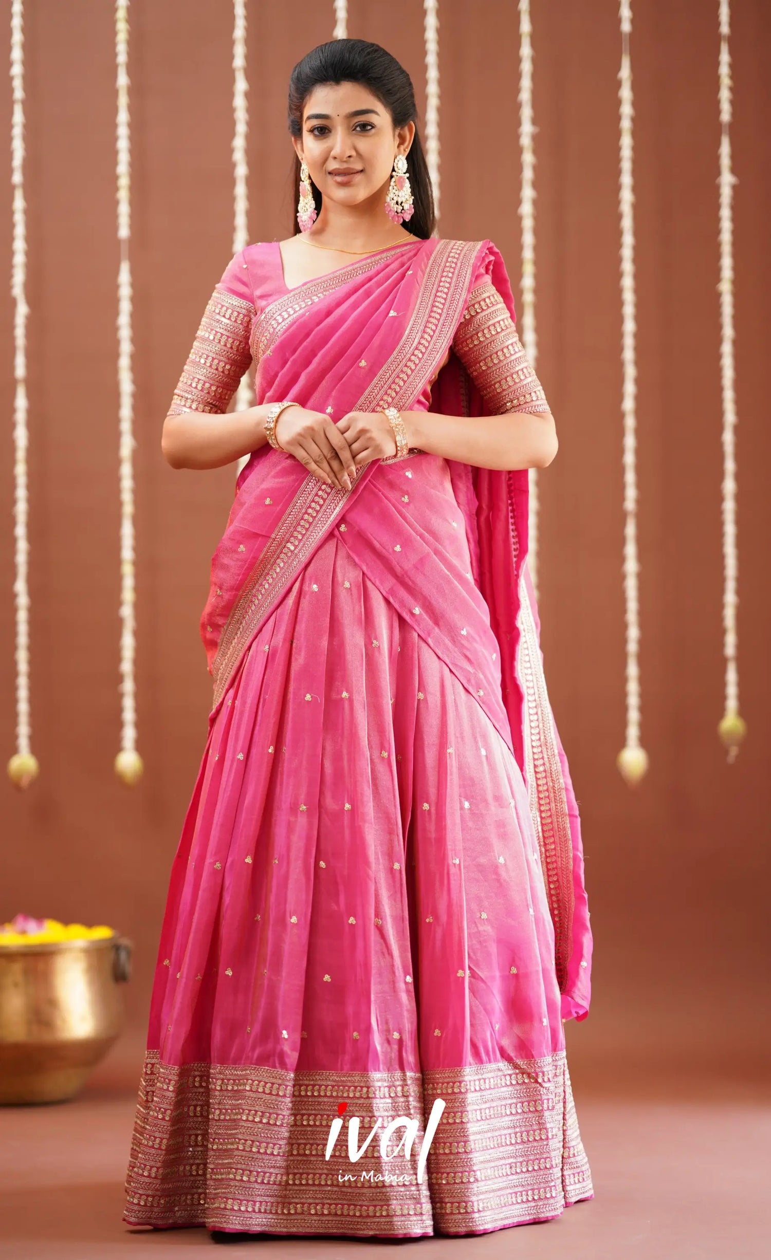 Tulip Gaji Fancy Silk Halfsaree - Pink Half Sarees