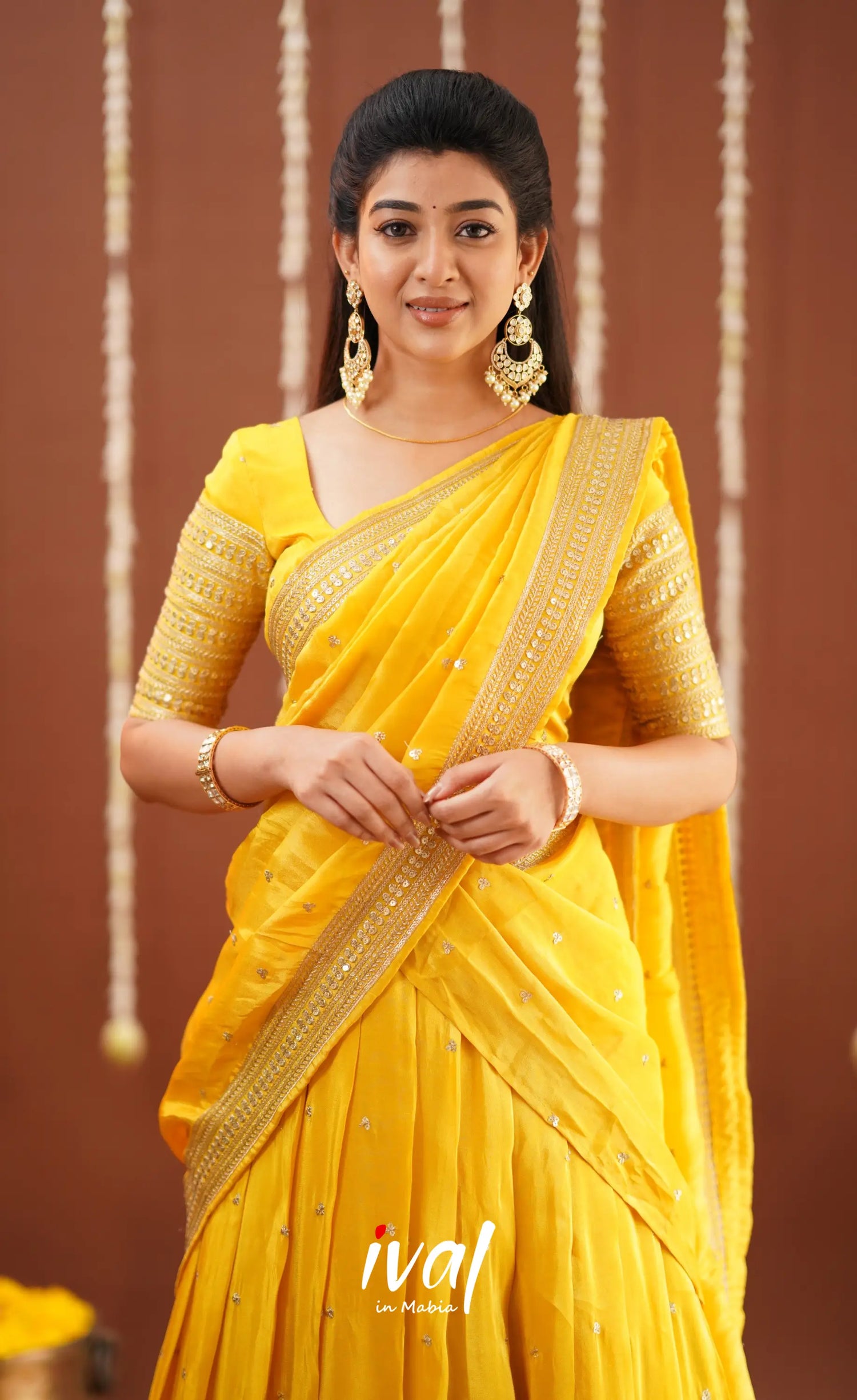 Tulip Gaji Fancy Silk Halfsaree - Yellow Half Sarees