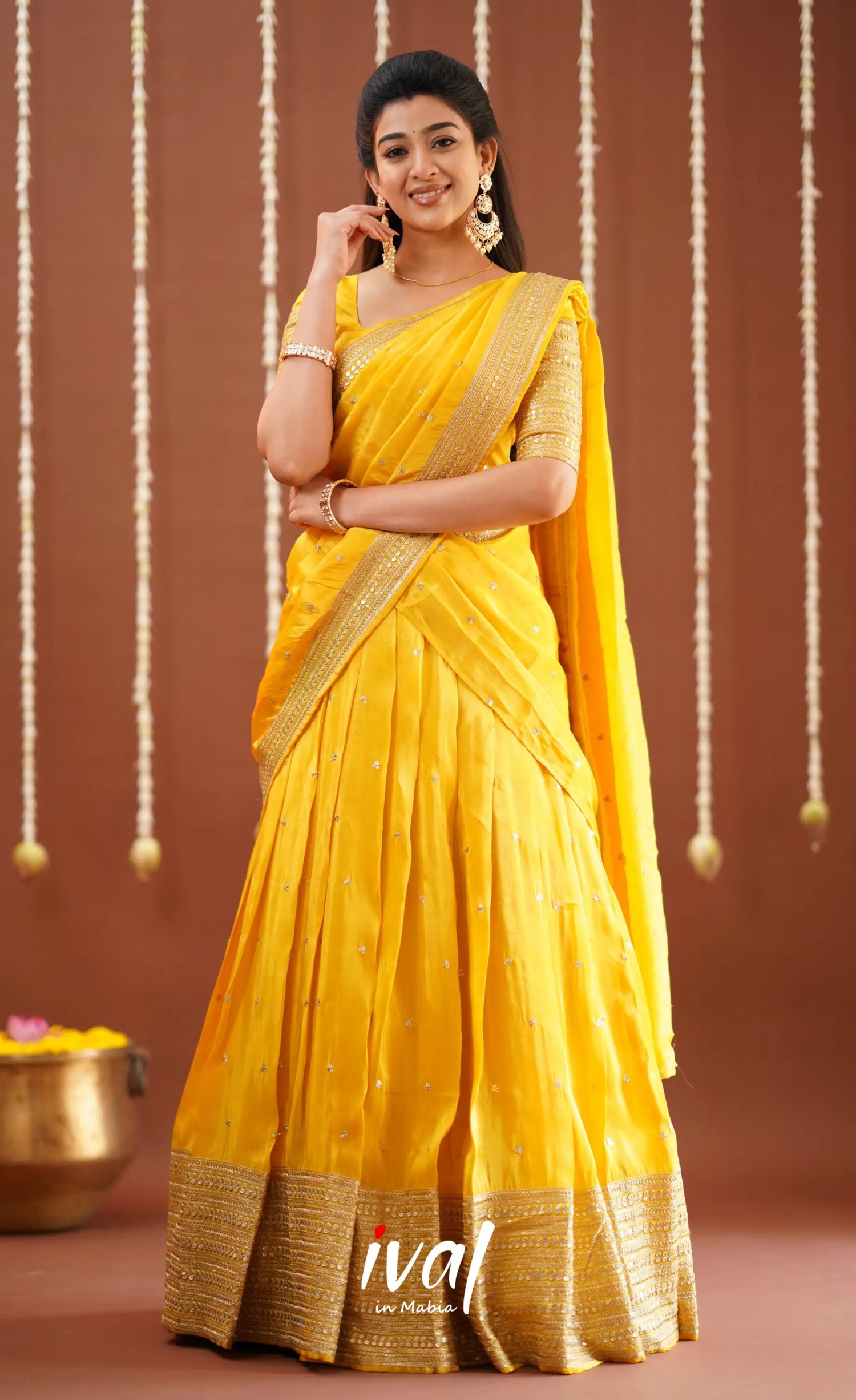 Tulip Gaji Fancy Silk Halfsaree - Yellow Half Sarees