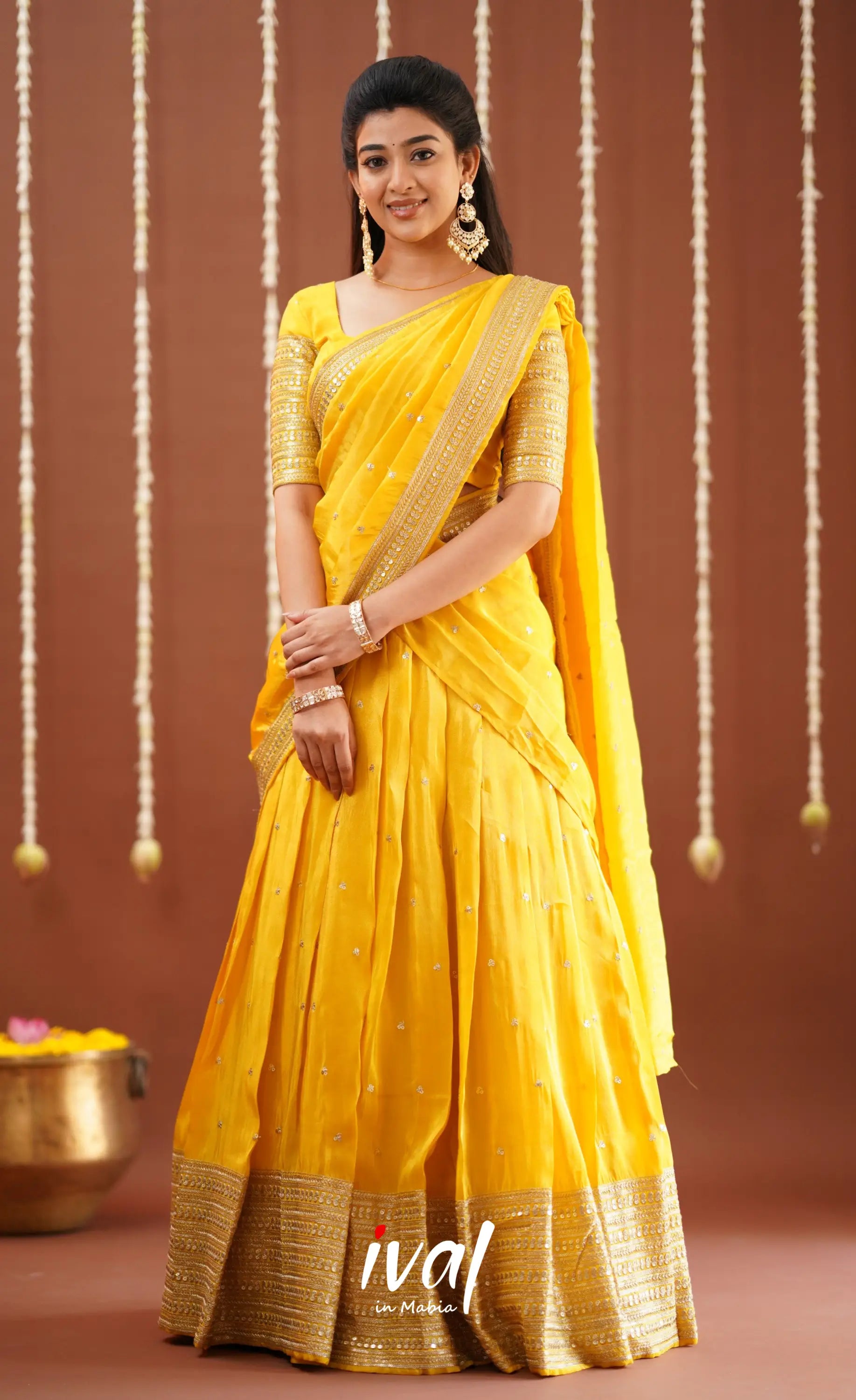 Tulip Gaji Fancy Silk Halfsaree - Yellow Half Sarees