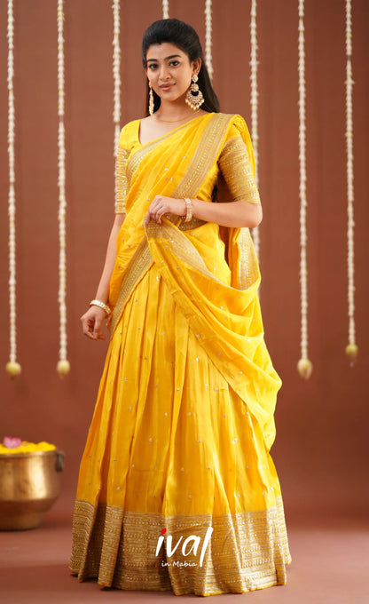 Tulip Gaji Fancy Silk Halfsaree - Yellow Half Sarees