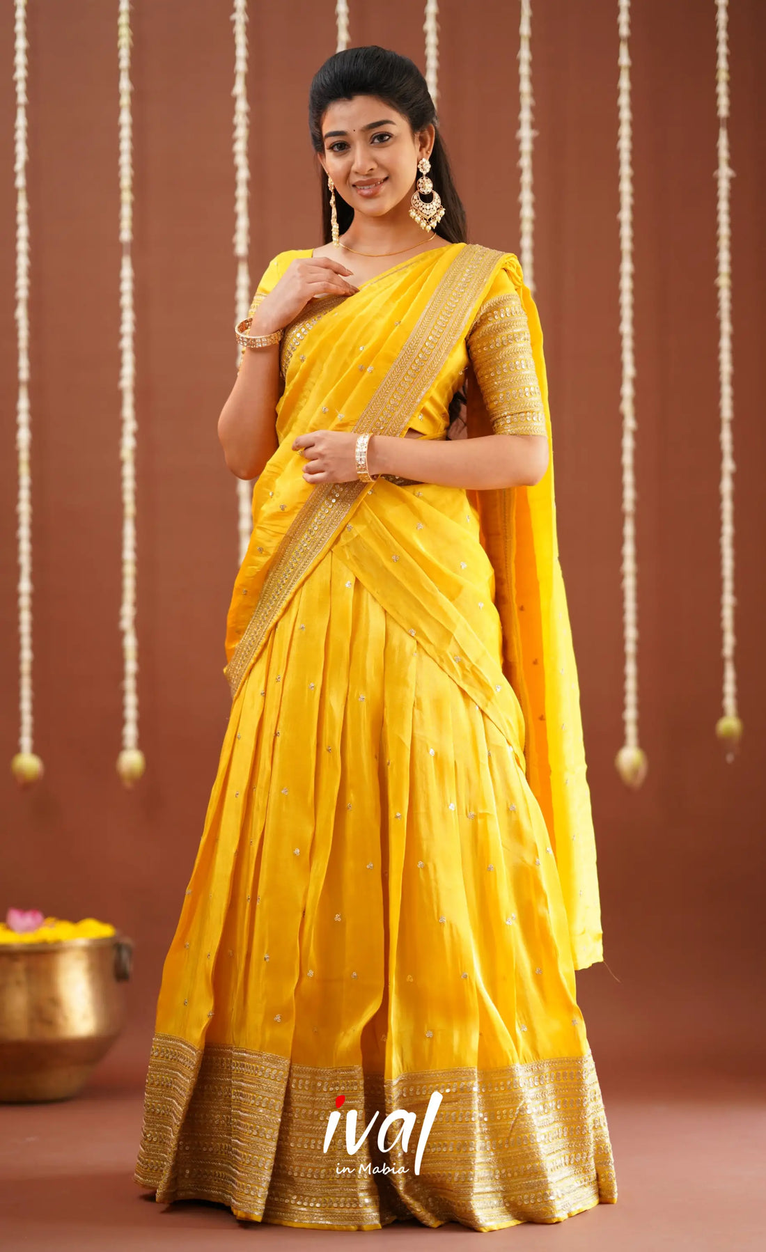 Tulip Gaji Fancy Silk Halfsaree - Yellow Half Sarees