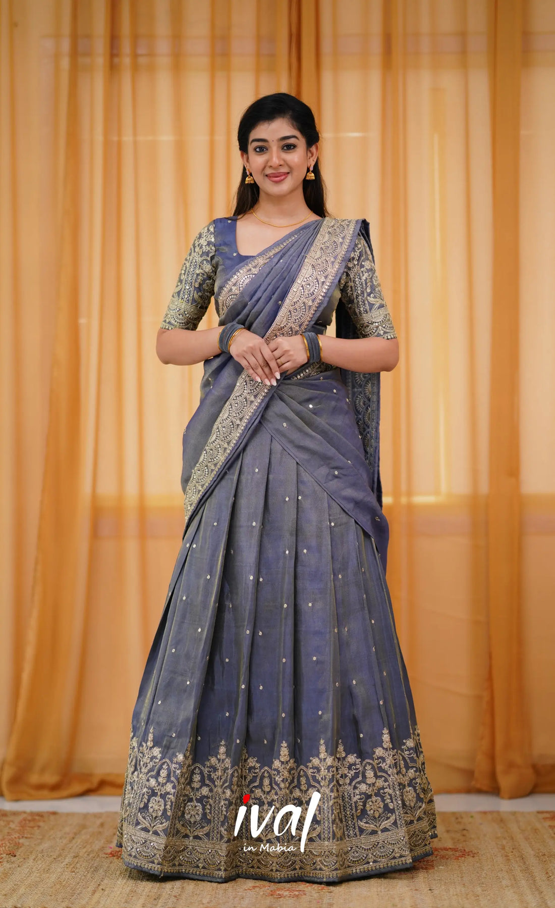 Tulip Gaji Silk Half Saree - Blueish Grey Sarees