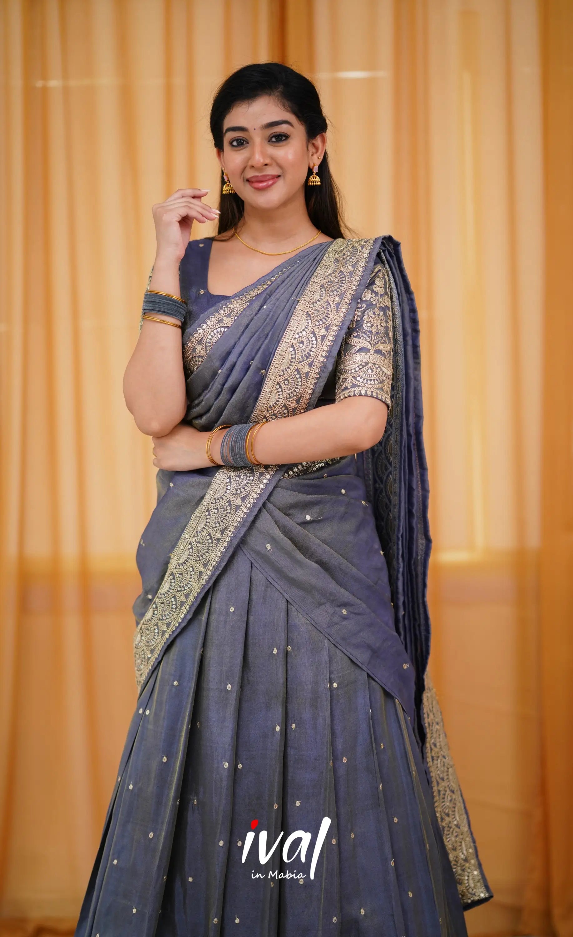 Tulip Gaji Silk Half Saree - Blueish Grey Sarees