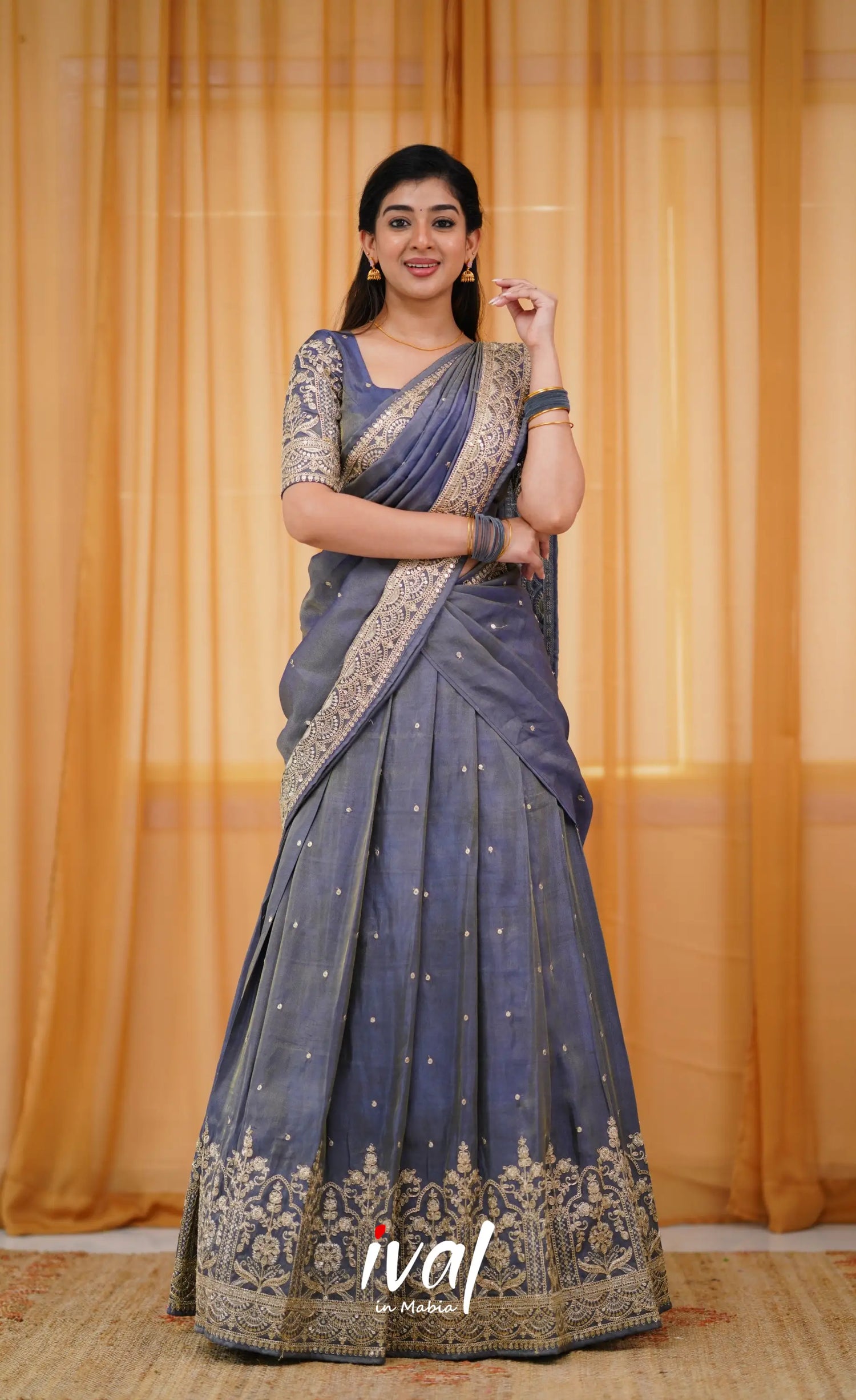 Tulip Gaji Silk Half Saree - Blueish Grey Sarees