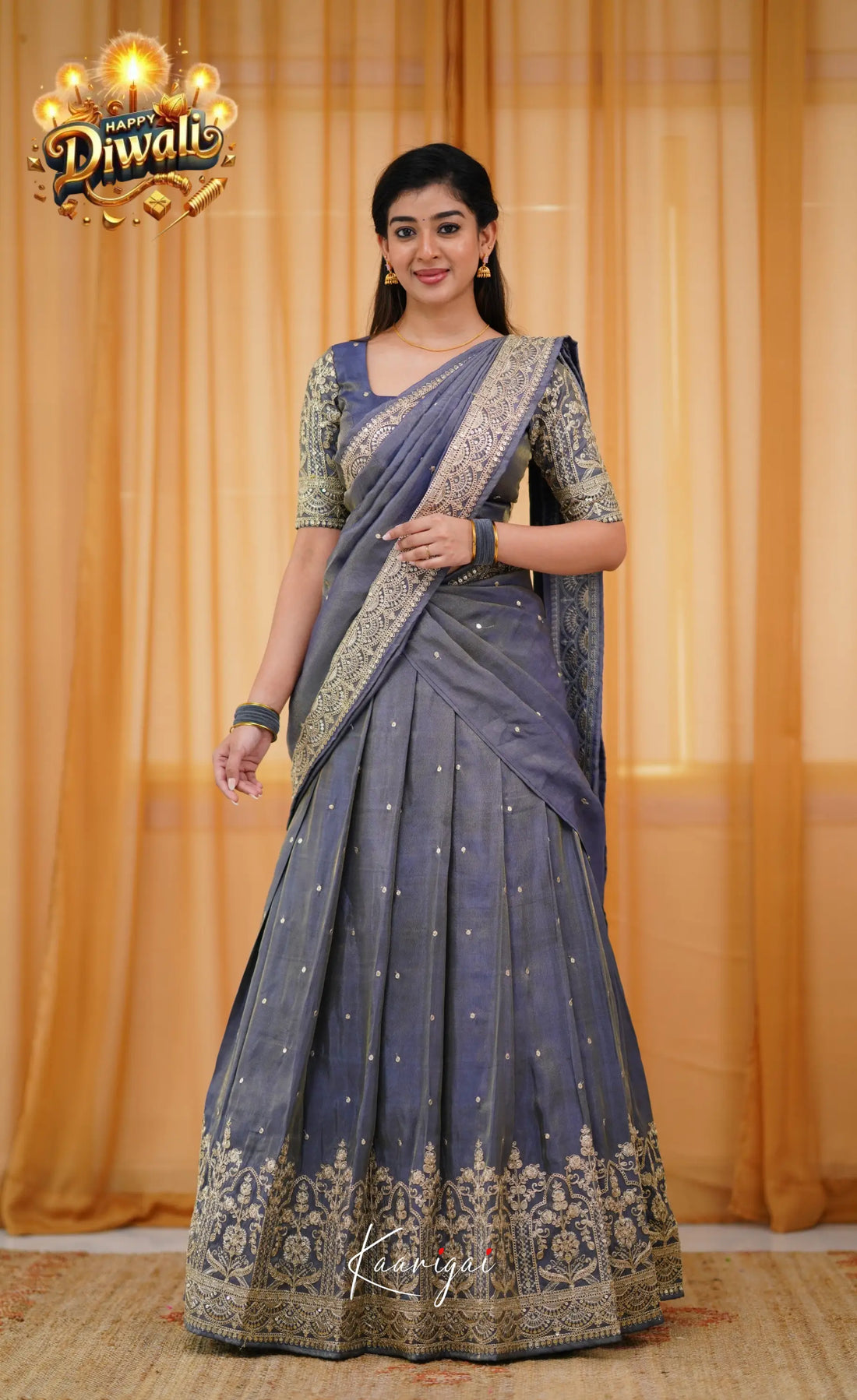 Tulip Gaji Silk Half Saree - Blueish Grey Sarees