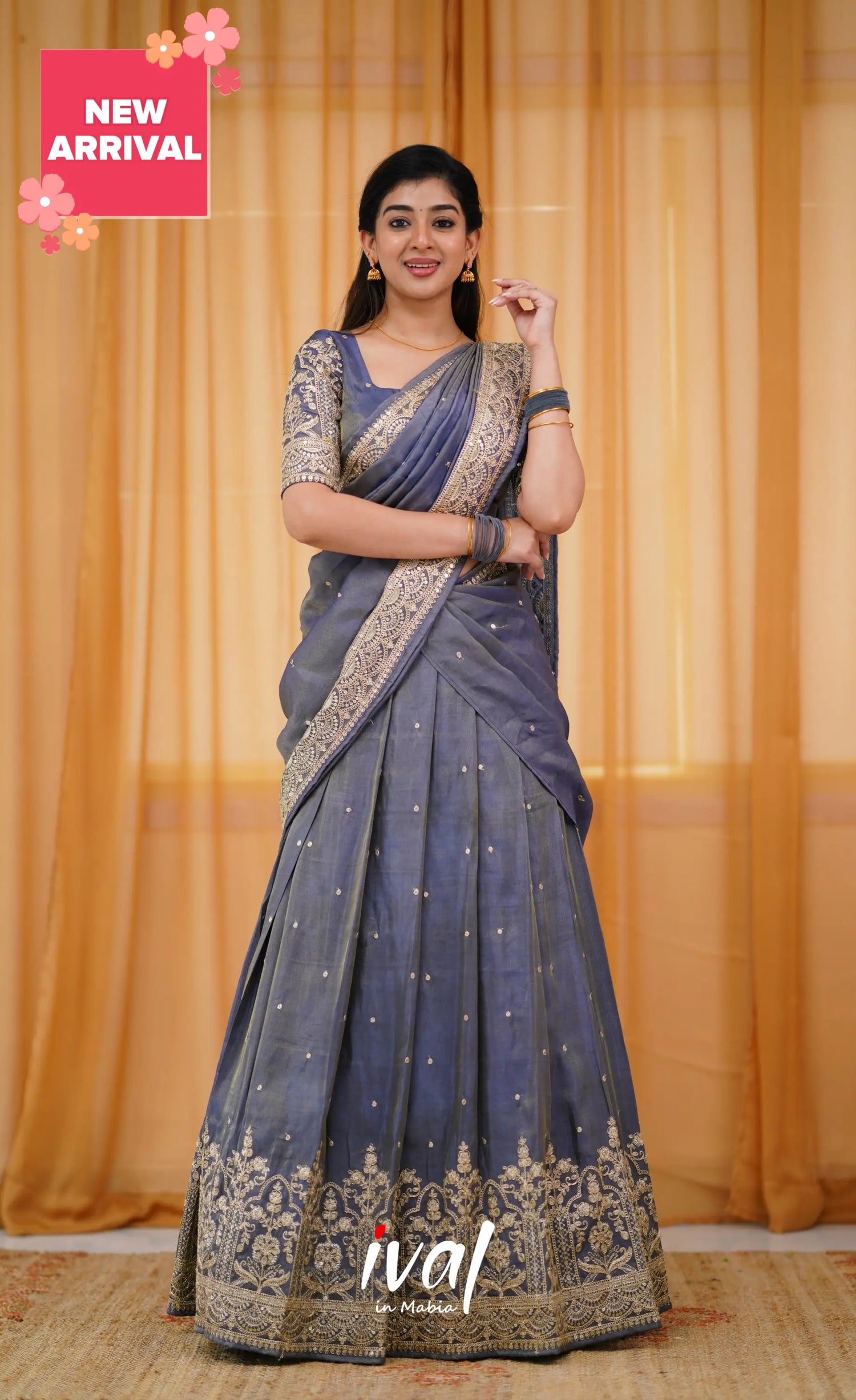 Tulip Gaji Silk Half Saree - Blueish Grey Sarees