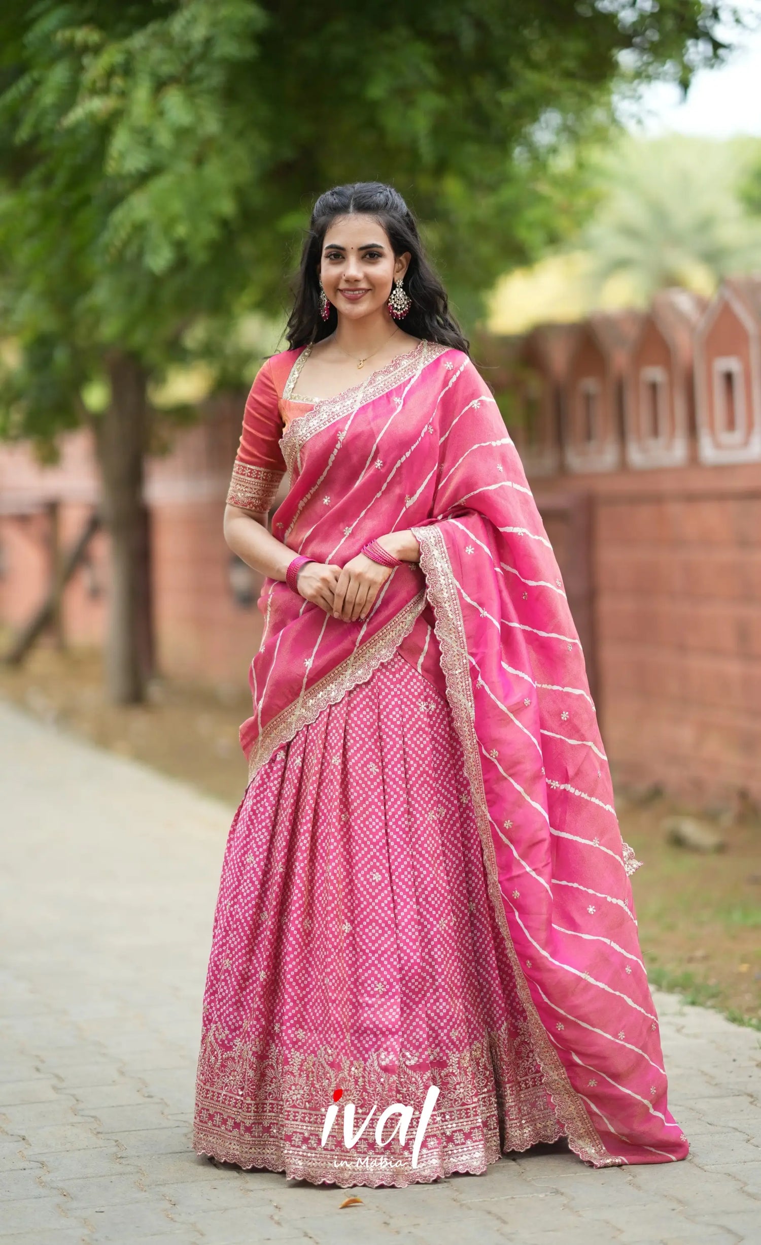 Tulip Gaji Silk Half saree - Bright Pink Half Sarees