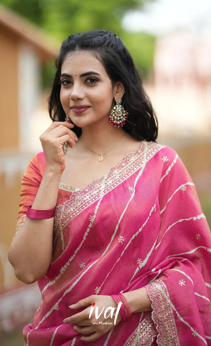 Tulip Gaji Silk Half saree - Bright Pink Half Sarees