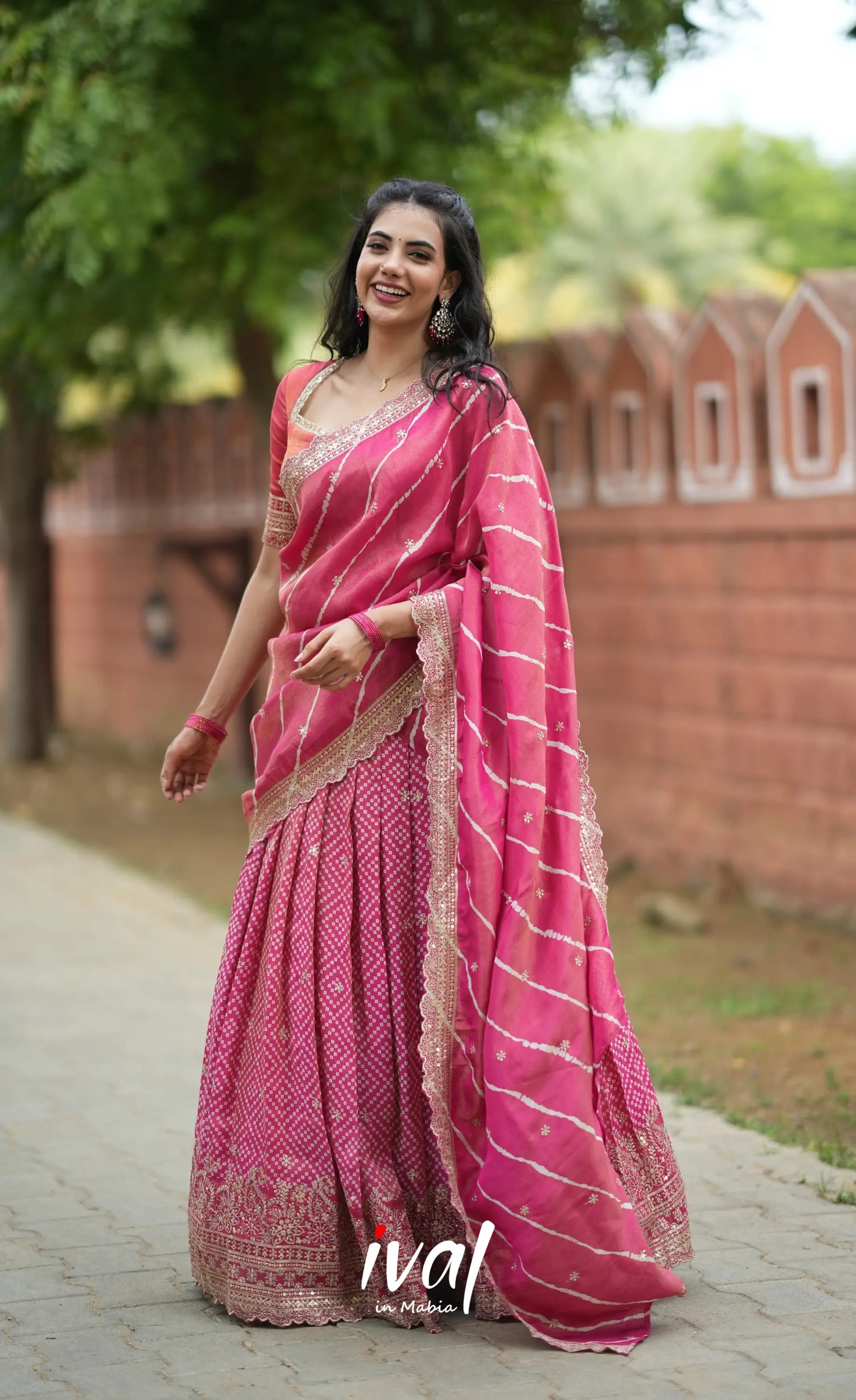 Tulip Gaji Silk Half saree - Bright Pink Half Sarees