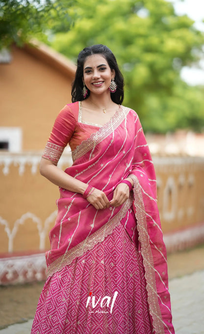Tulip Gaji Silk Half saree - Bright Pink Half Sarees