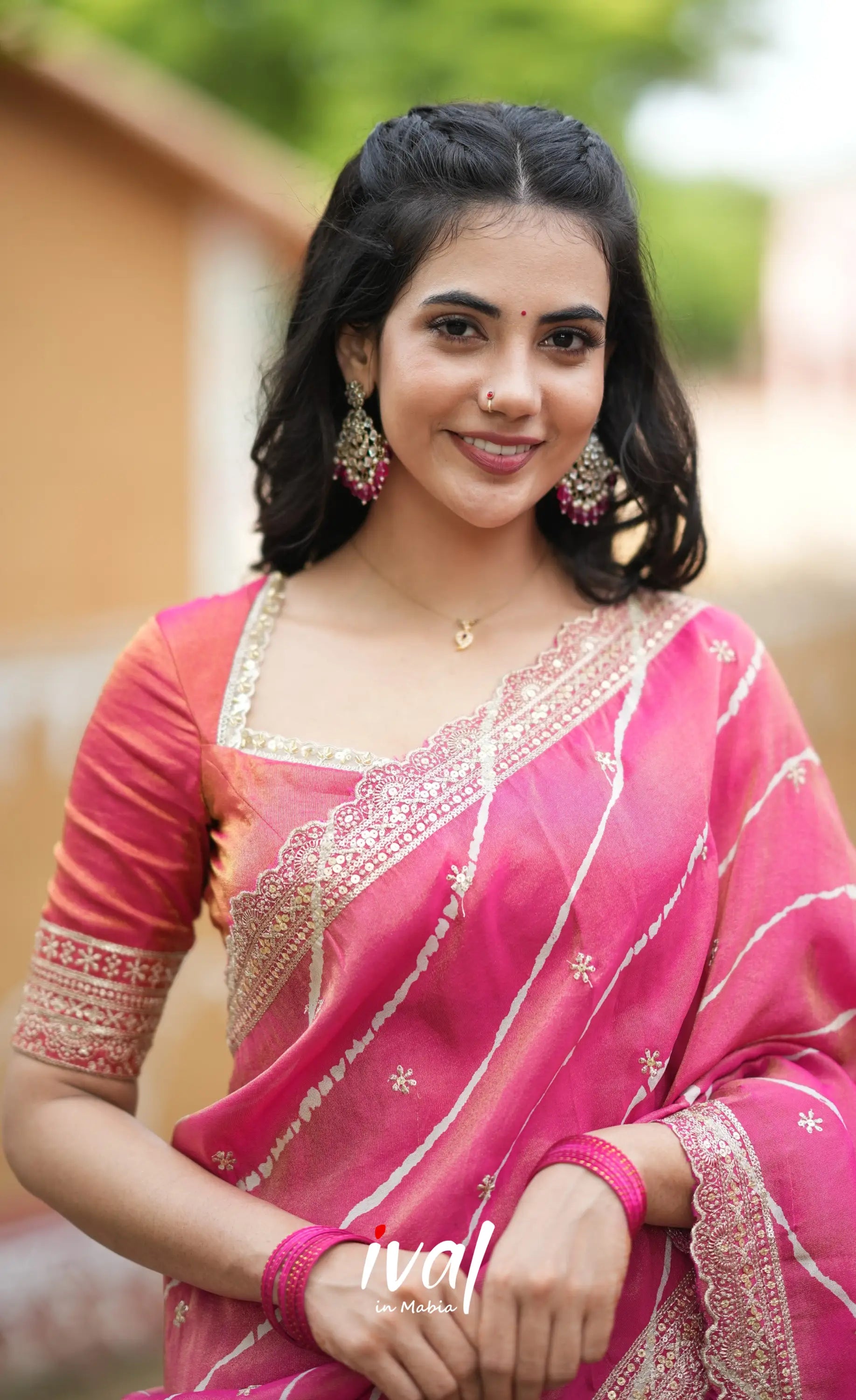 Tulip Gaji Silk Half saree - Bright Pink Half Sarees