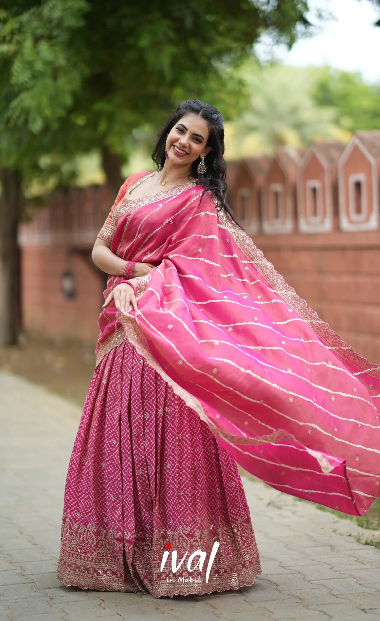 Tulip Gaji Silk Half saree - Bright Pink Half Sarees