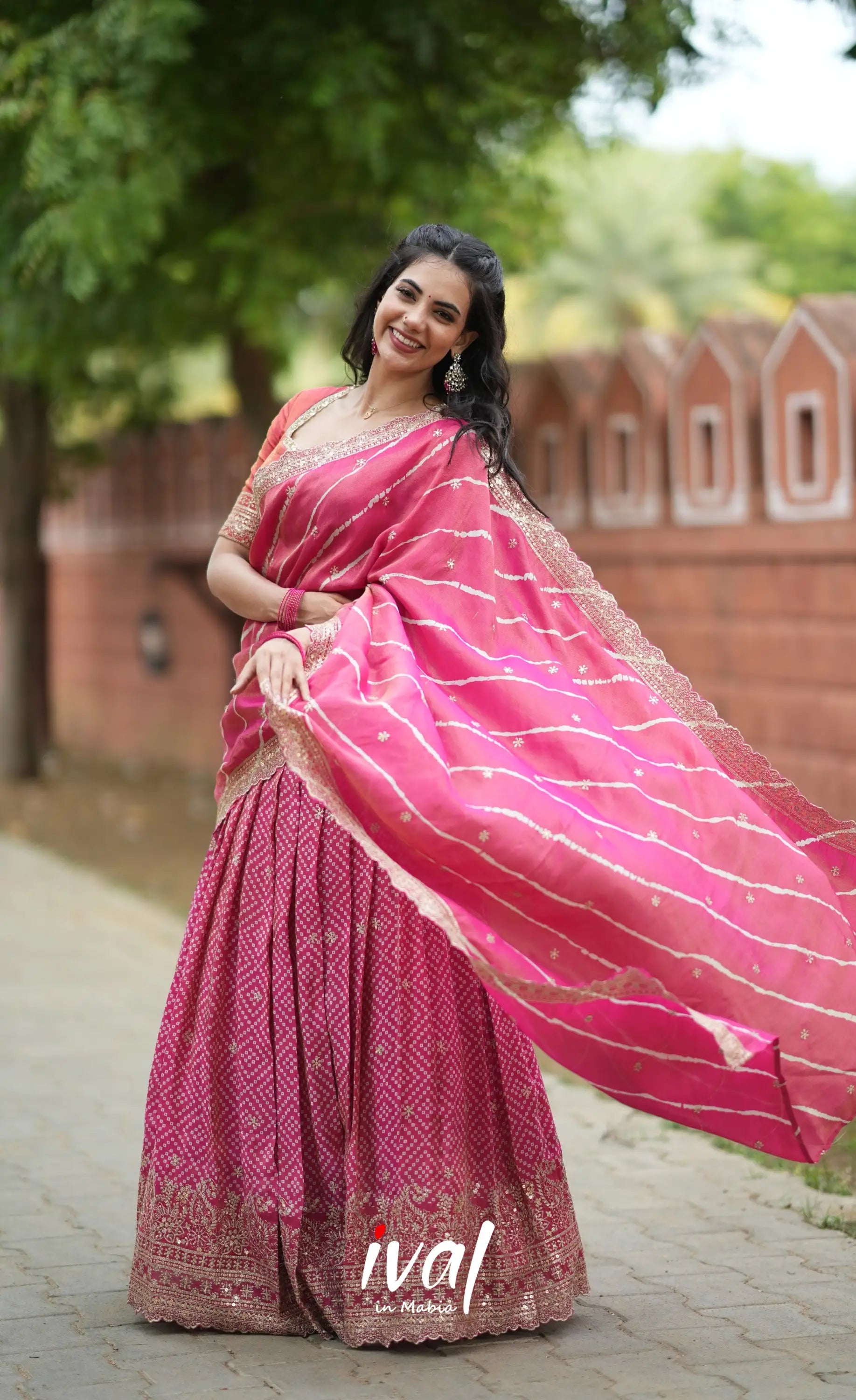 Tulip Gaji Silk Half saree - Bright Pink Half Sarees