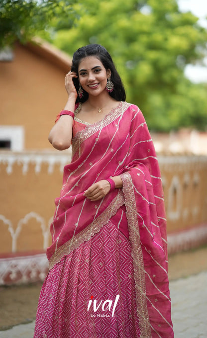 Tulip Gaji Silk Half saree - Bright Pink Half Sarees