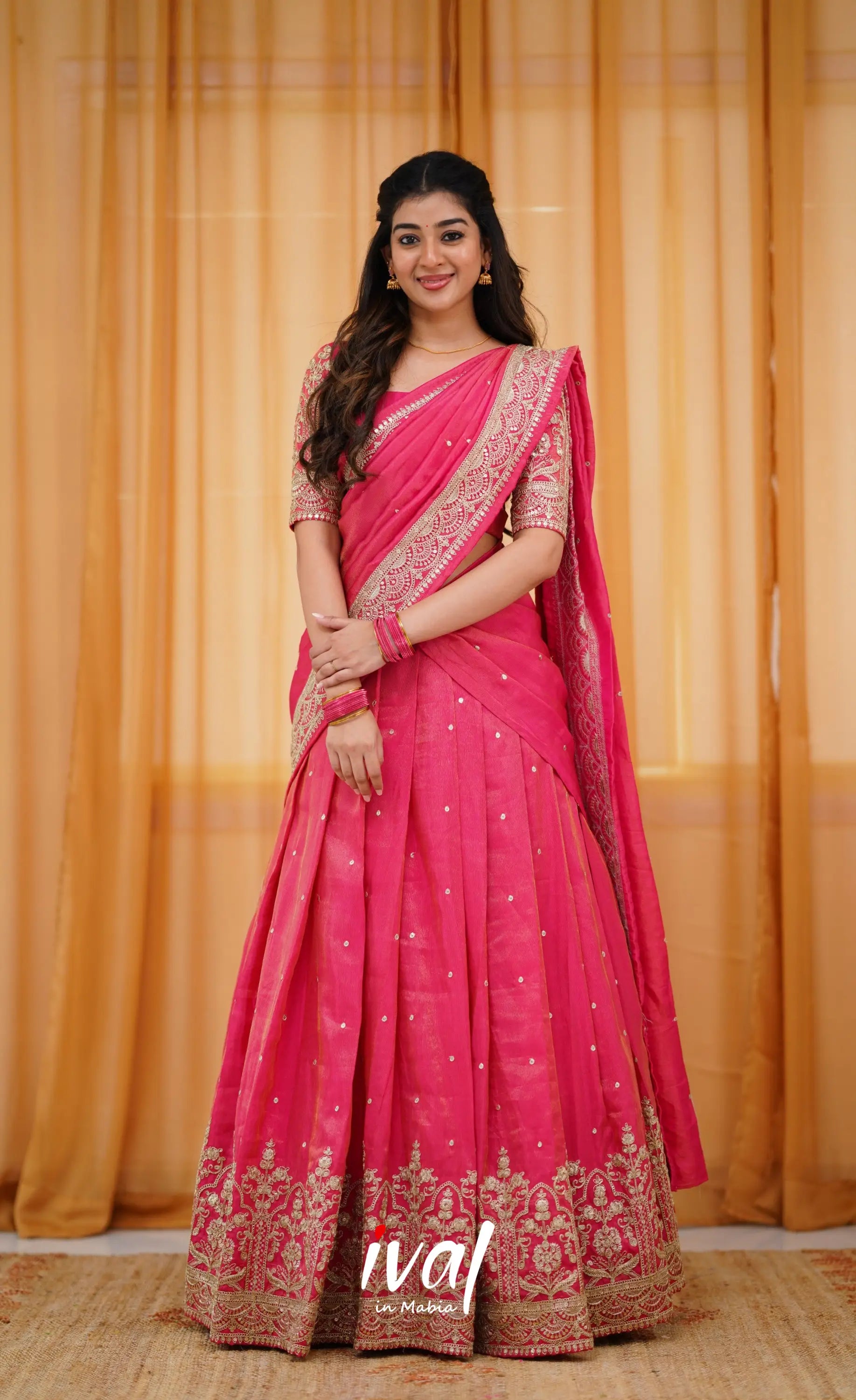 Saree Gown Pink Pink Organza Hand Painted Gown Saree XS