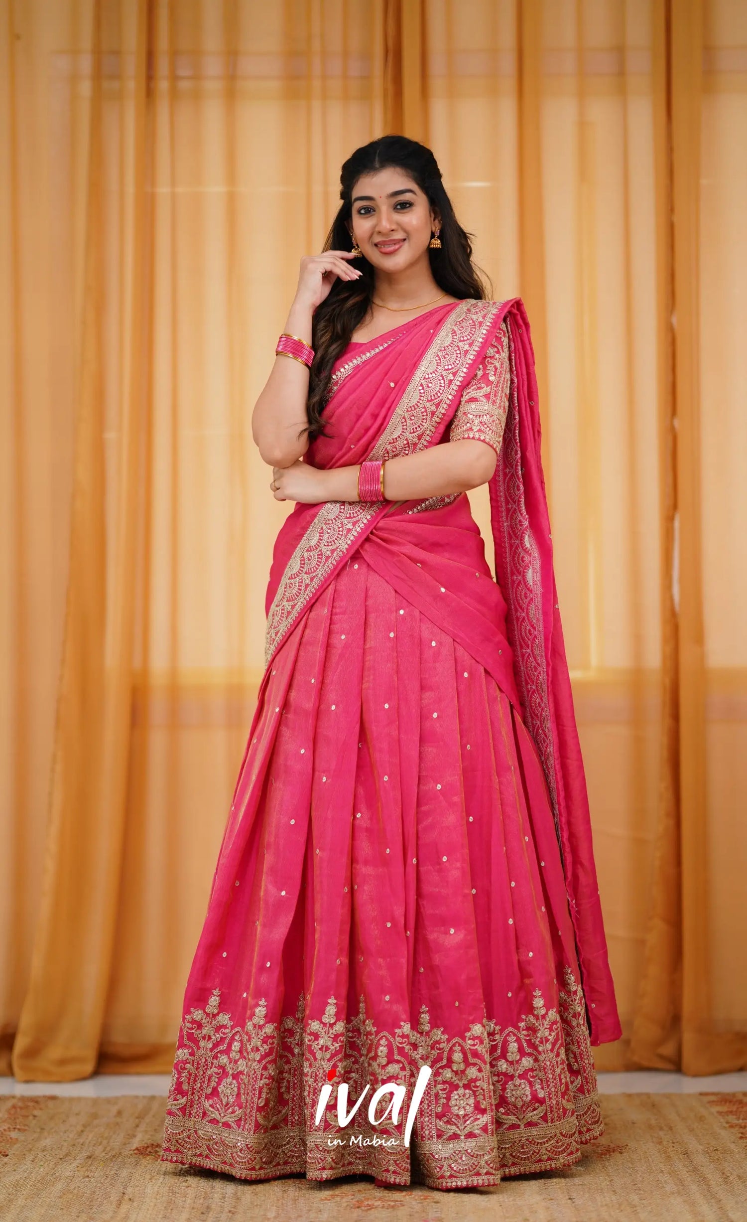 Tulip Gaji Silk Half Saree - Dark Pink Sarees