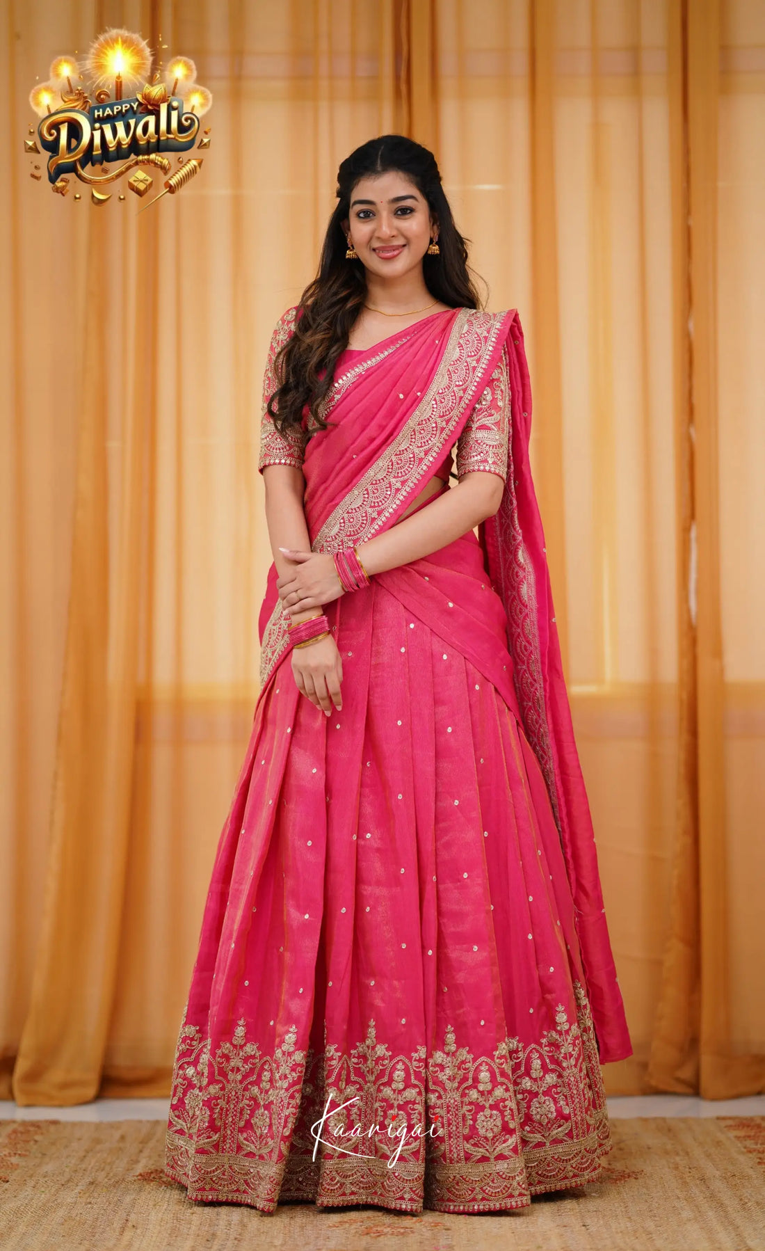 Tulip Gaji Silk Half Saree - Dark Pink Sarees