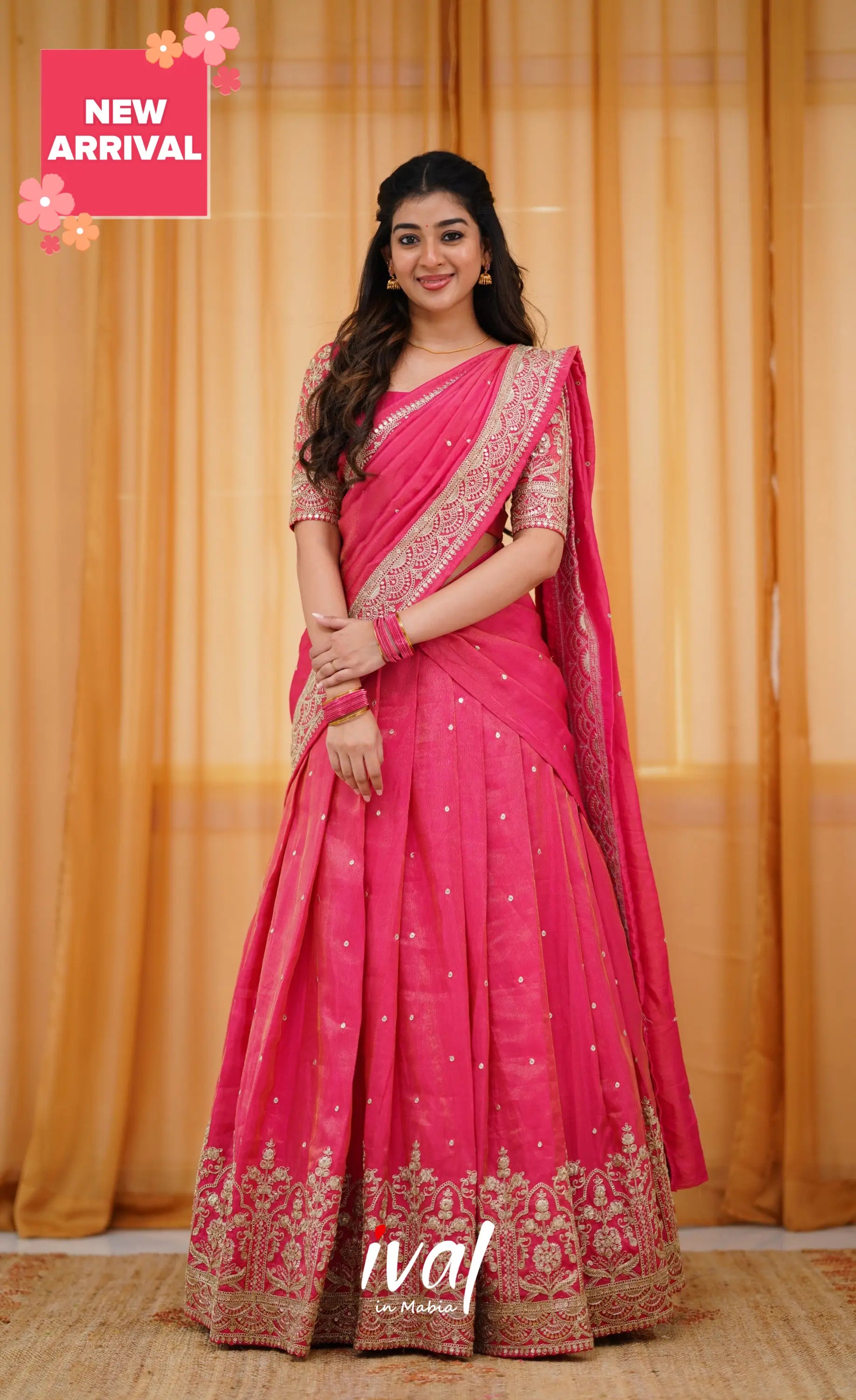 Tulip Gaji Silk Half Saree - Dark Pink Sarees