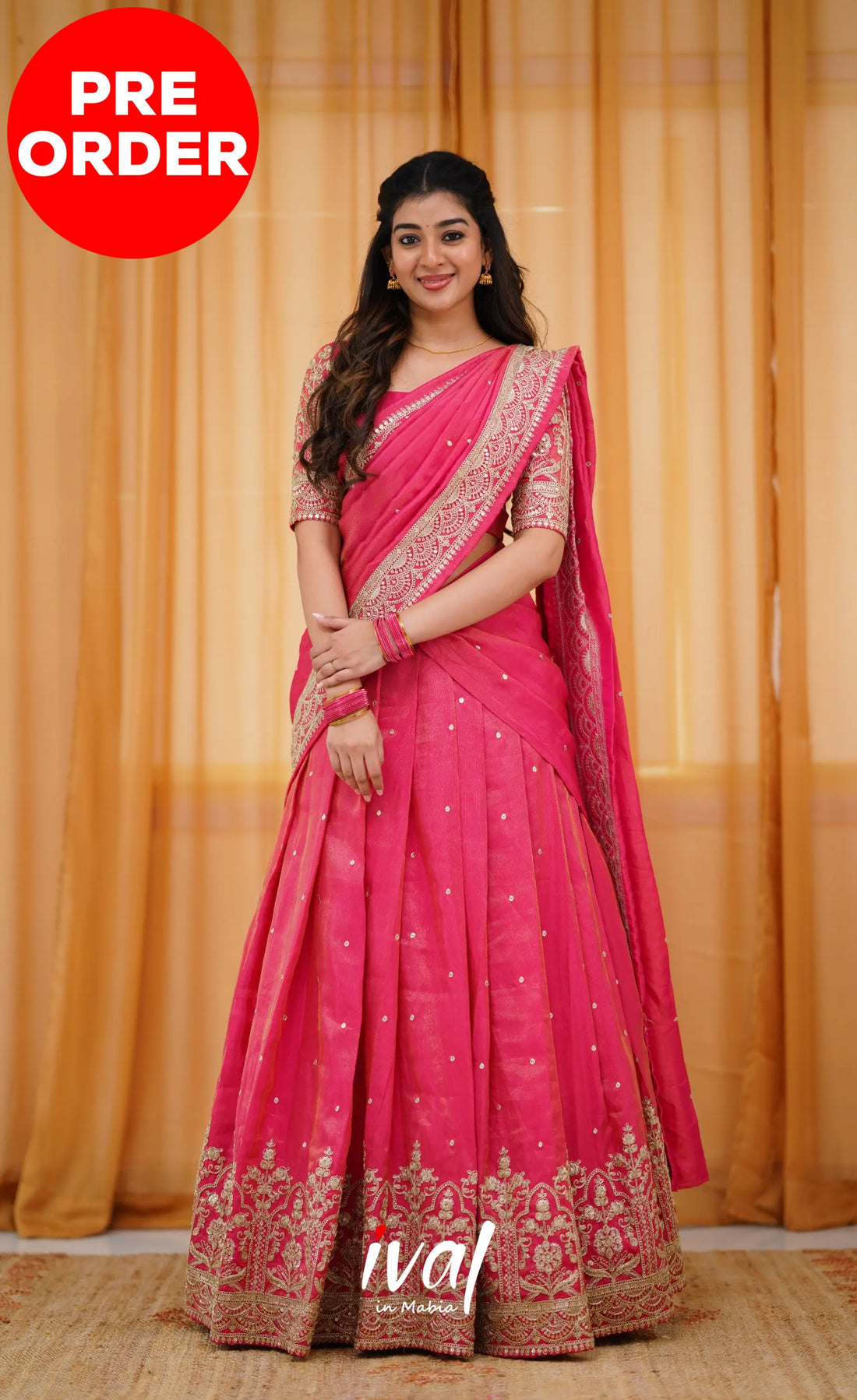 Tulip Gaji Silk Half Saree - Dark Pink Sarees