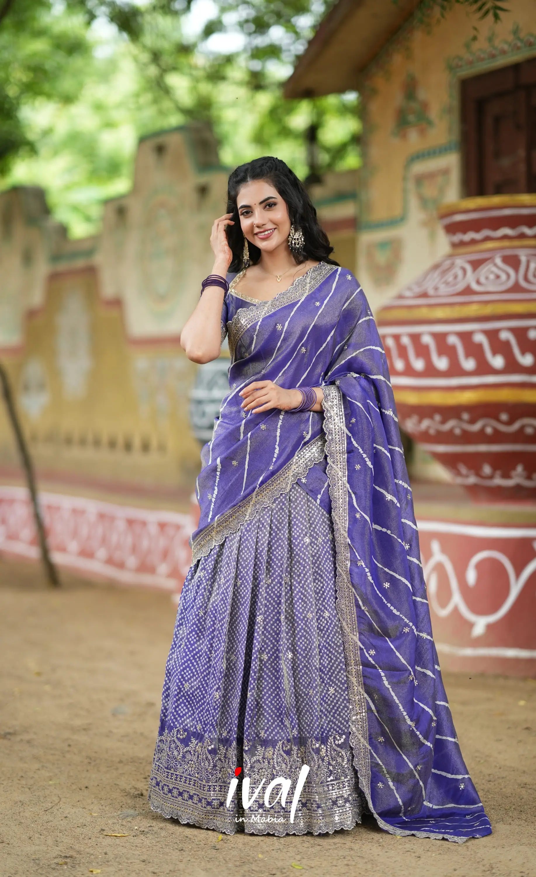 Tulip Gaji Silk Half saree - Dark Purple Half Sarees