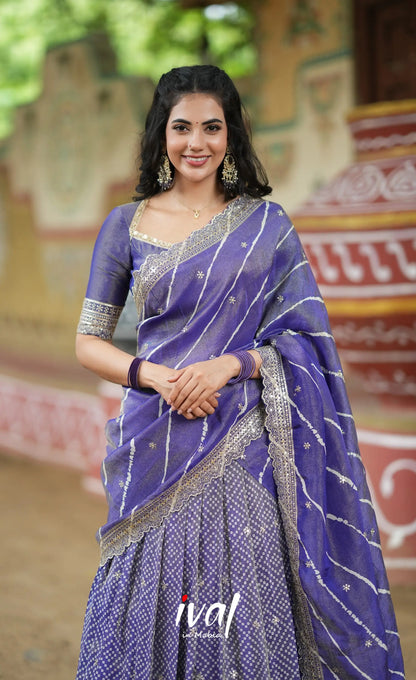 Tulip Gaji Silk Half saree - Dark Purple Half Sarees
