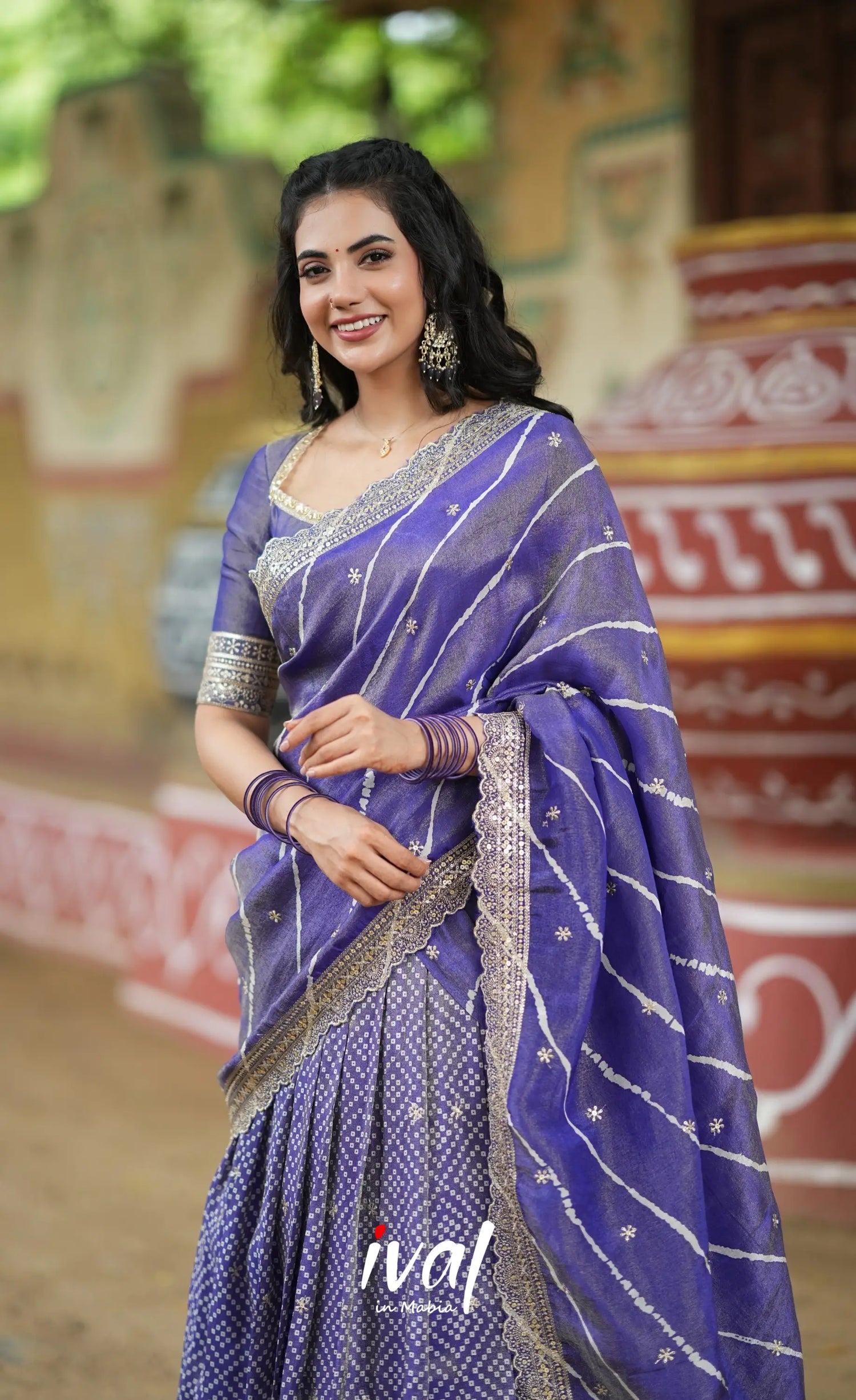 Tulip Gaji Silk Half saree - Dark Purple Half Sarees