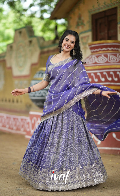 Tulip Gaji Silk Half saree - Dark Purple Half Sarees