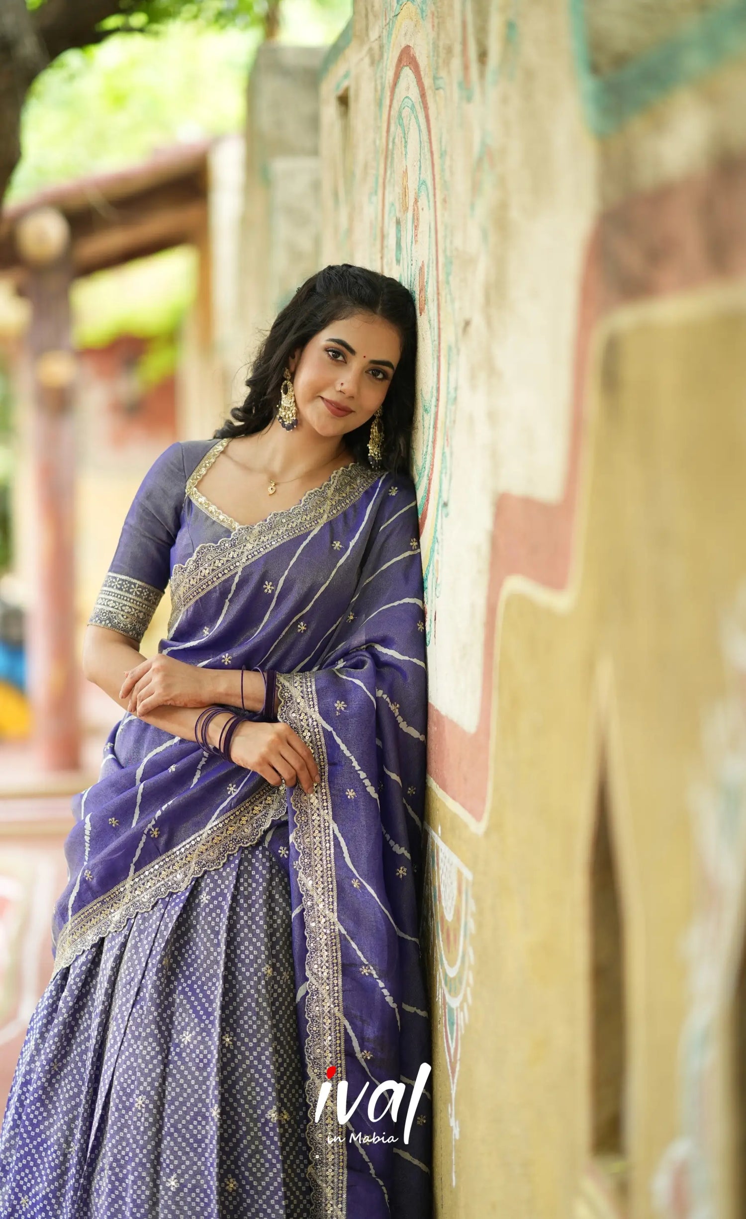 Tulip Gaji Silk Half saree - Dark Purple Half Sarees