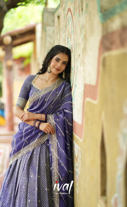 Tulip Gaji Silk Half saree - Dark Purple Half Sarees