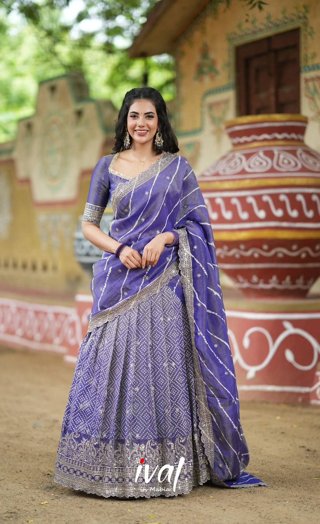 Tulip Gaji Silk Half saree - Dark Purple Half Sarees