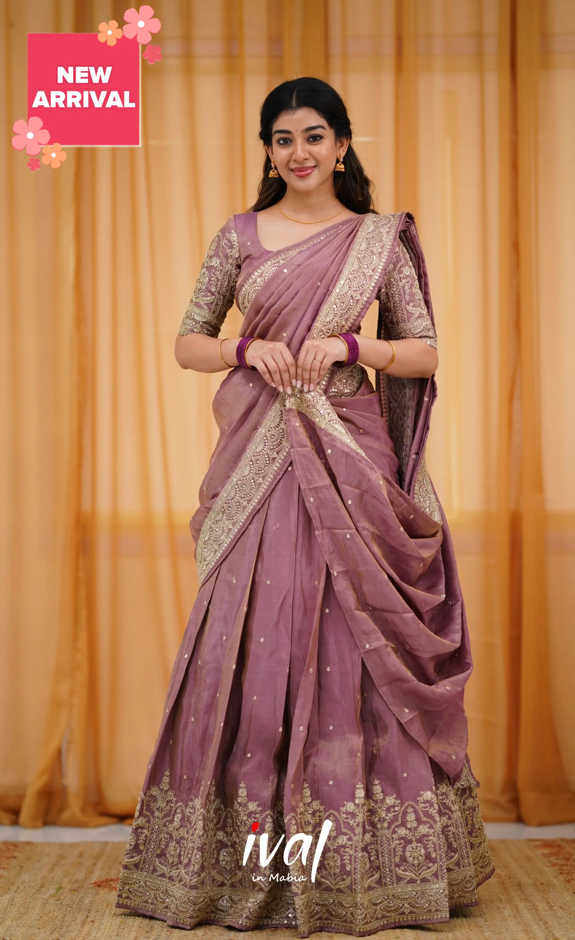 Tulip Gaji Silk Half Saree - Mauve Sarees