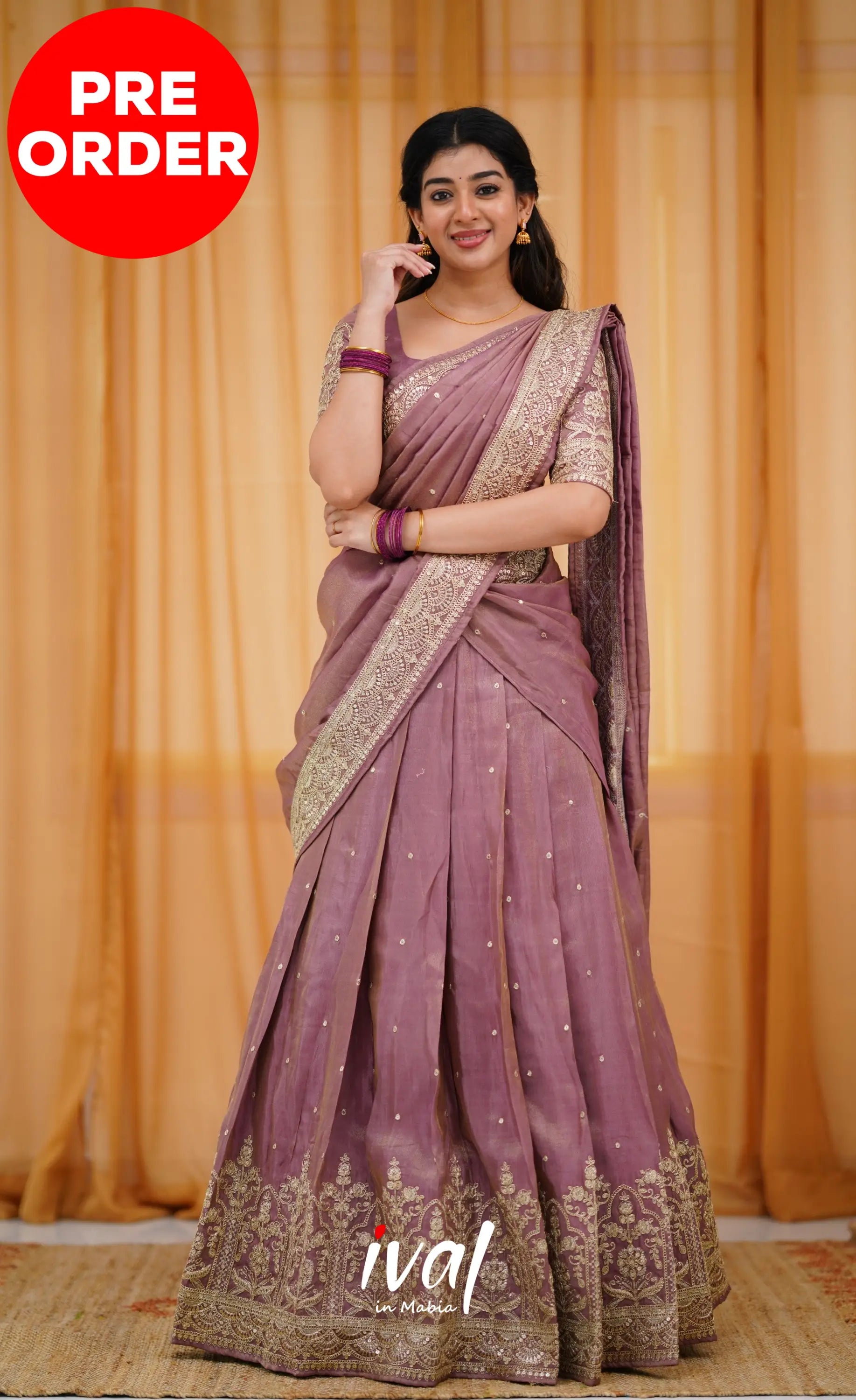 Tulip Gaji Silk Half Saree - Mauve Sarees