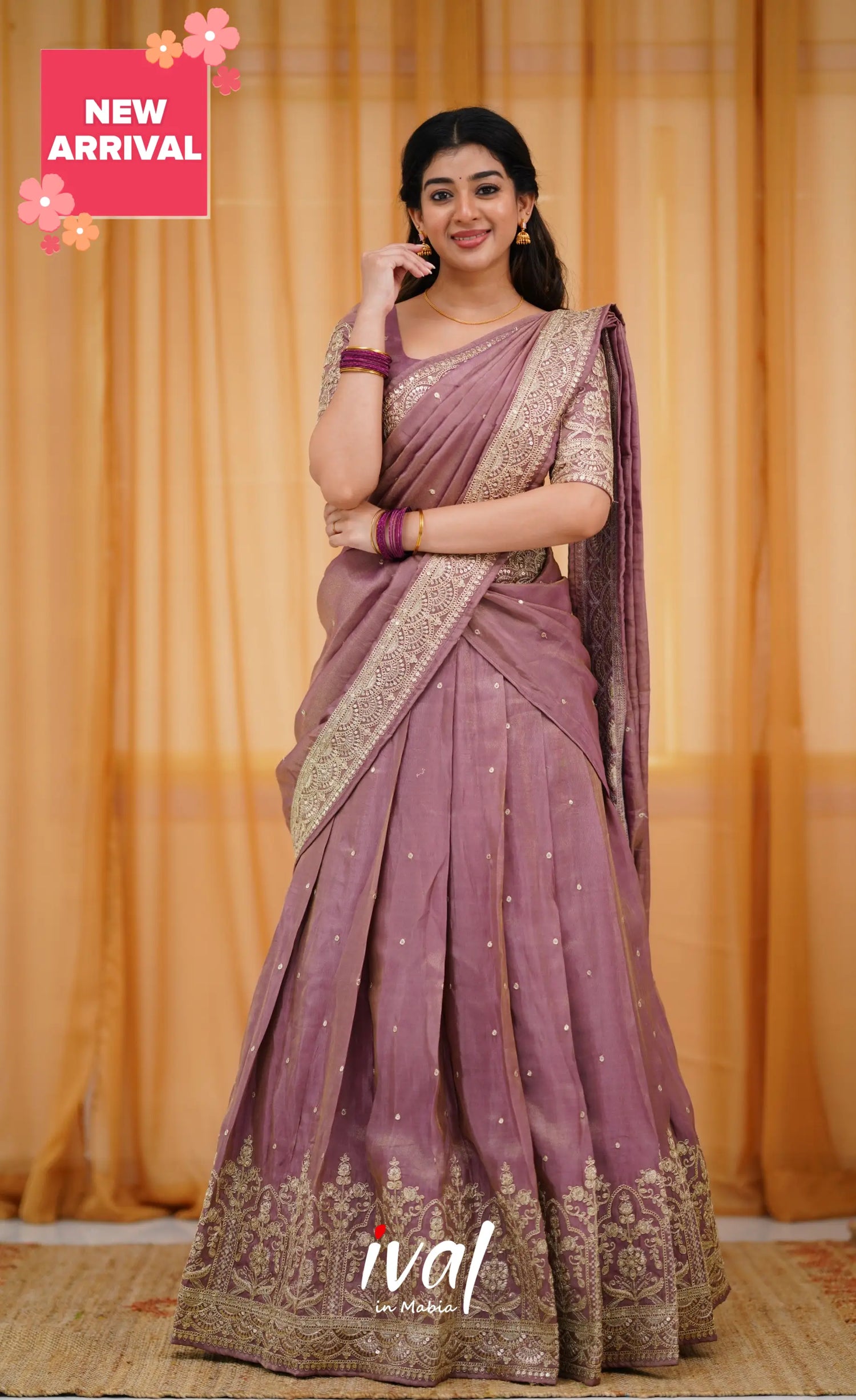 Tulip Gaji Silk Half Saree - Mauve Sarees