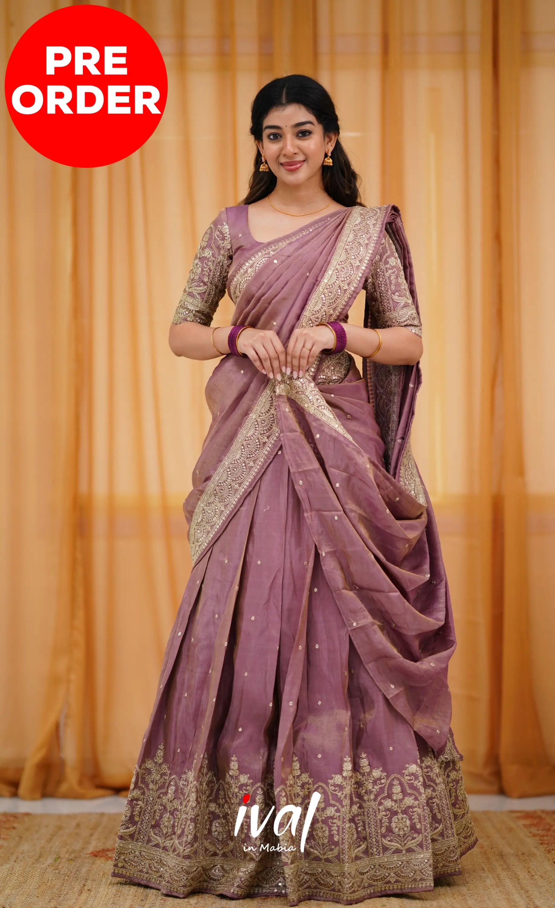 Tulip Gaji Silk Half Saree - Mauve Sarees