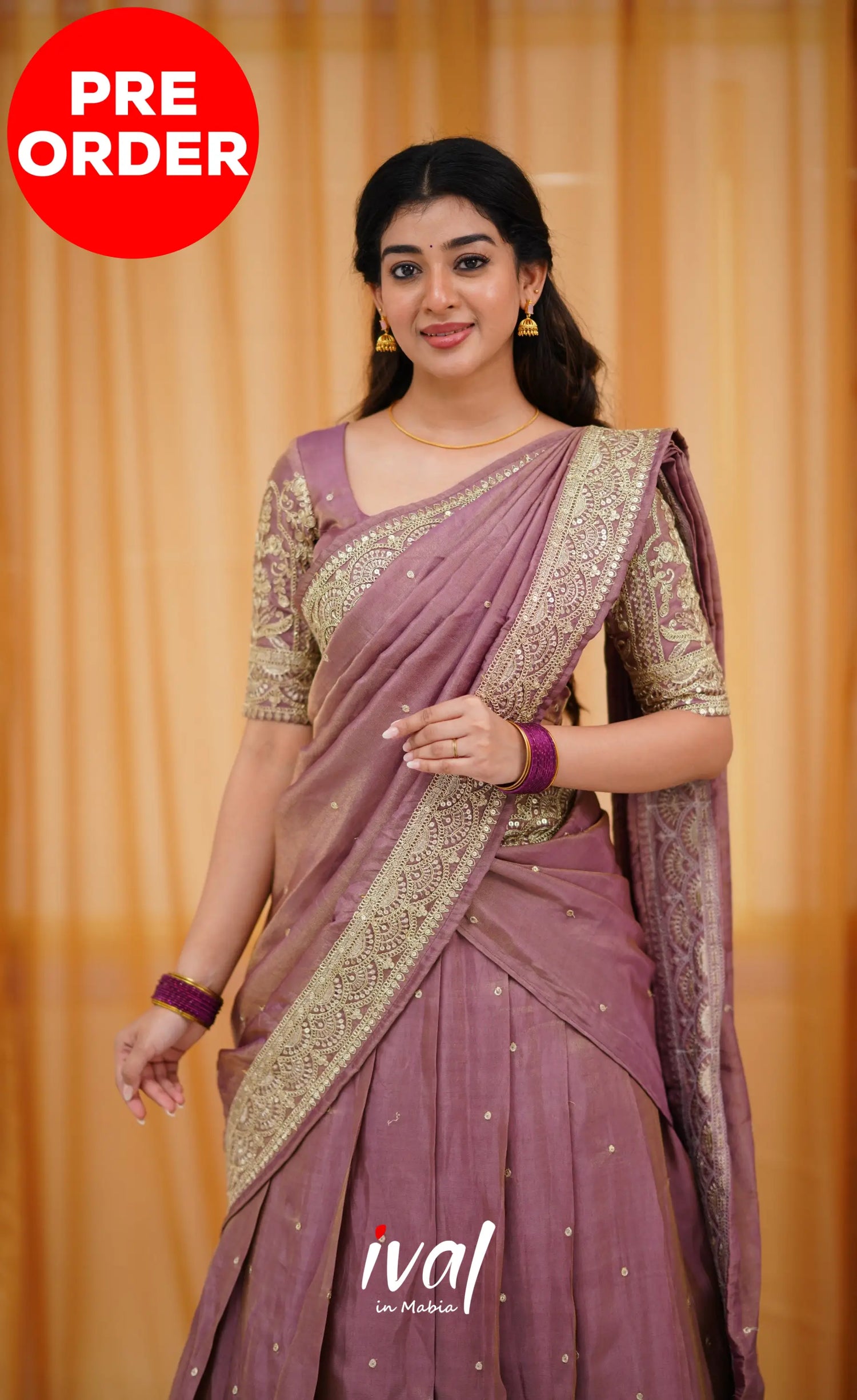 Tulip Gaji Silk Half Saree - Mauve Sarees