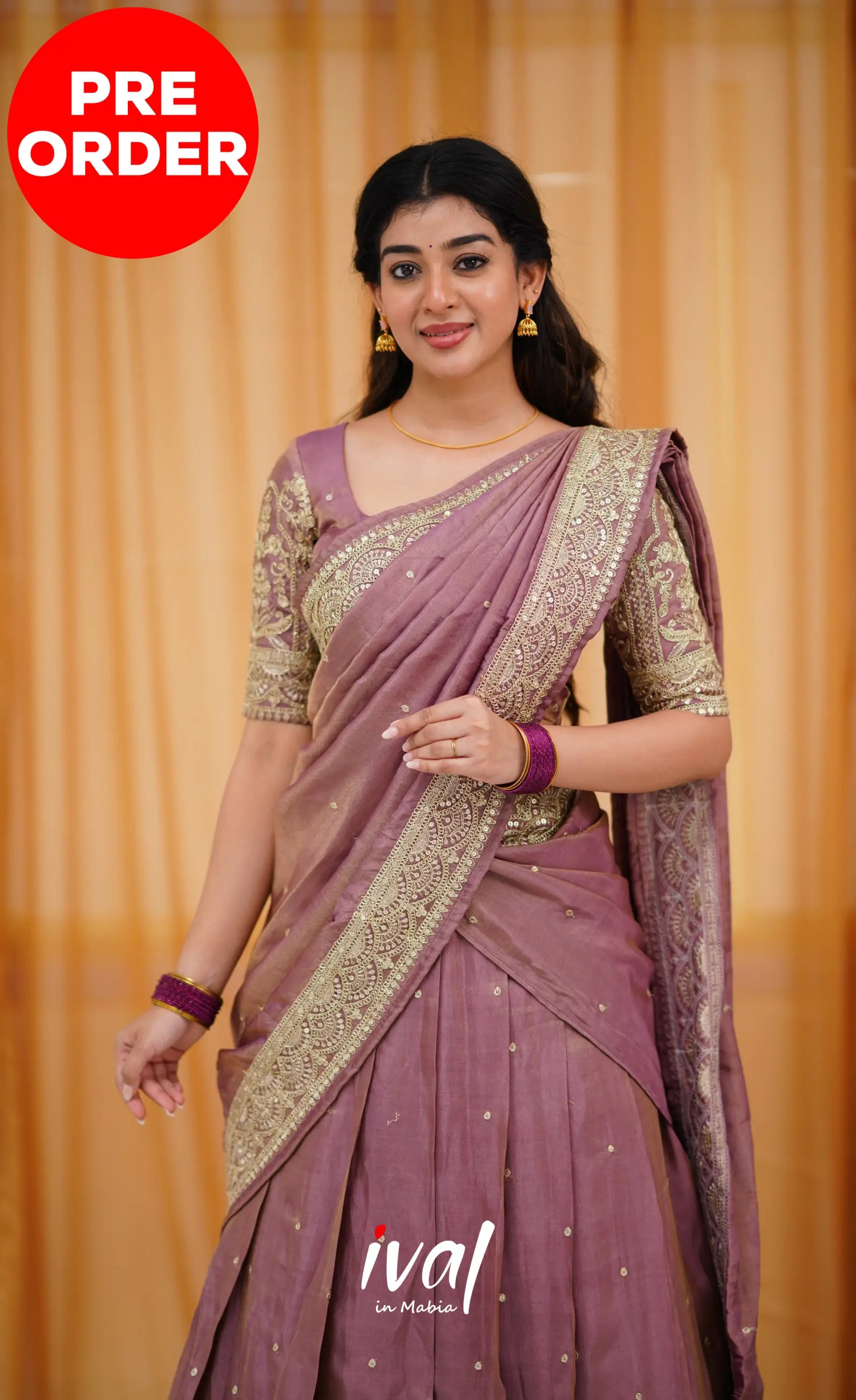 Tulip Gaji Silk Half Saree - Mauve Sarees