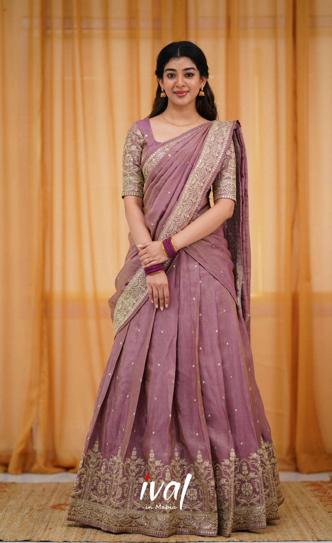 Tulip Gaji Silk Half Saree - Mauve Sarees