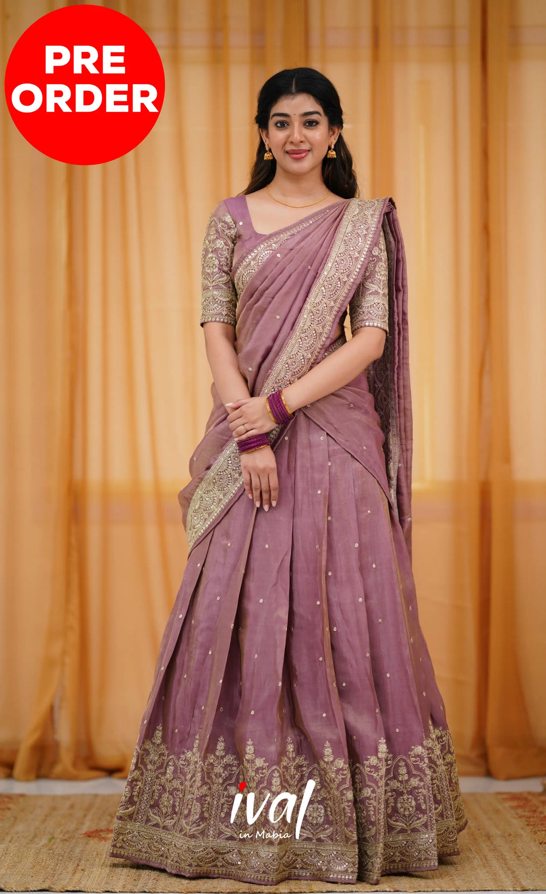 Tulip Gaji Silk Half Saree - Mauve Sarees