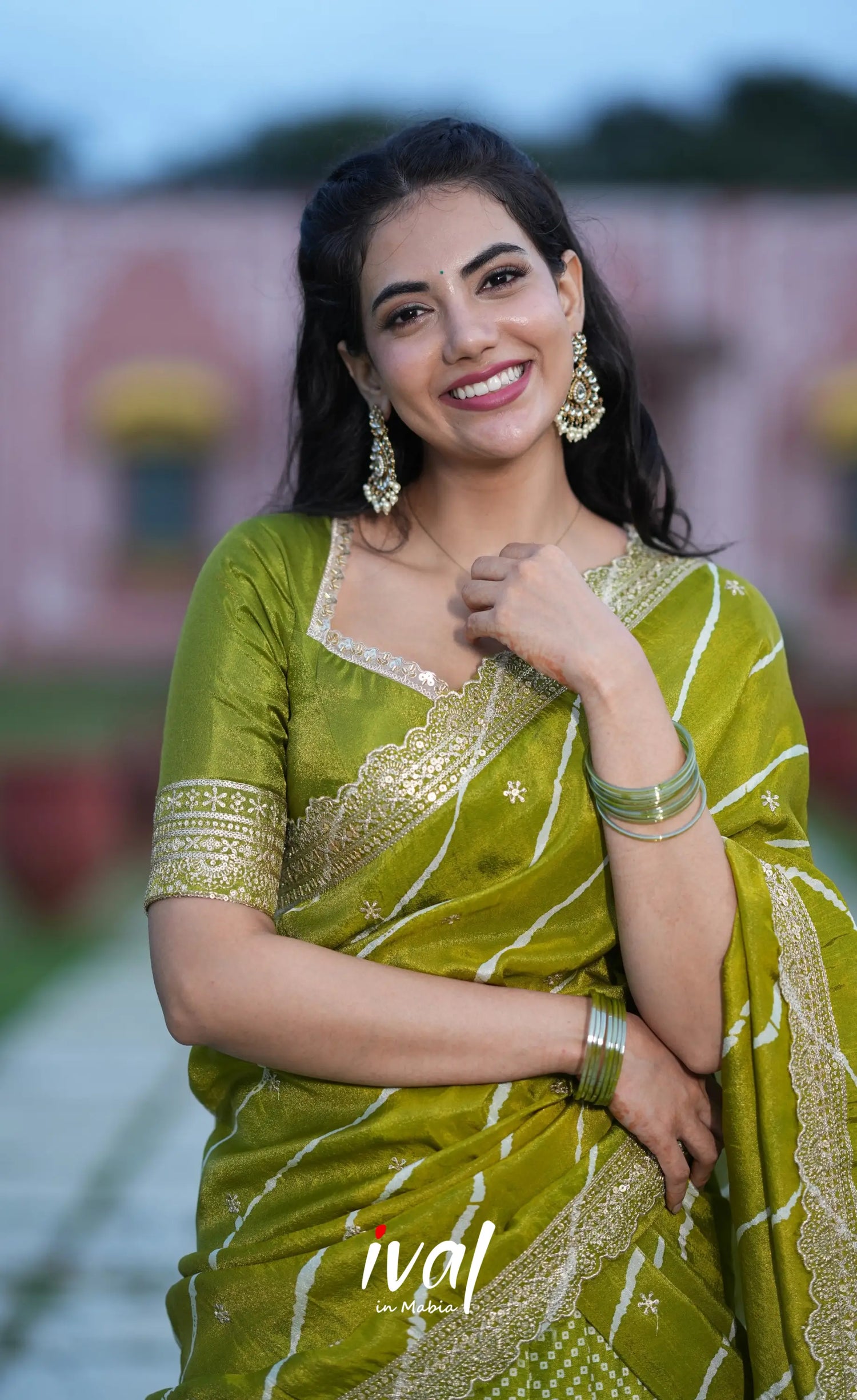 Tulip Gaji Silk Half saree - Olive Green Half Sarees