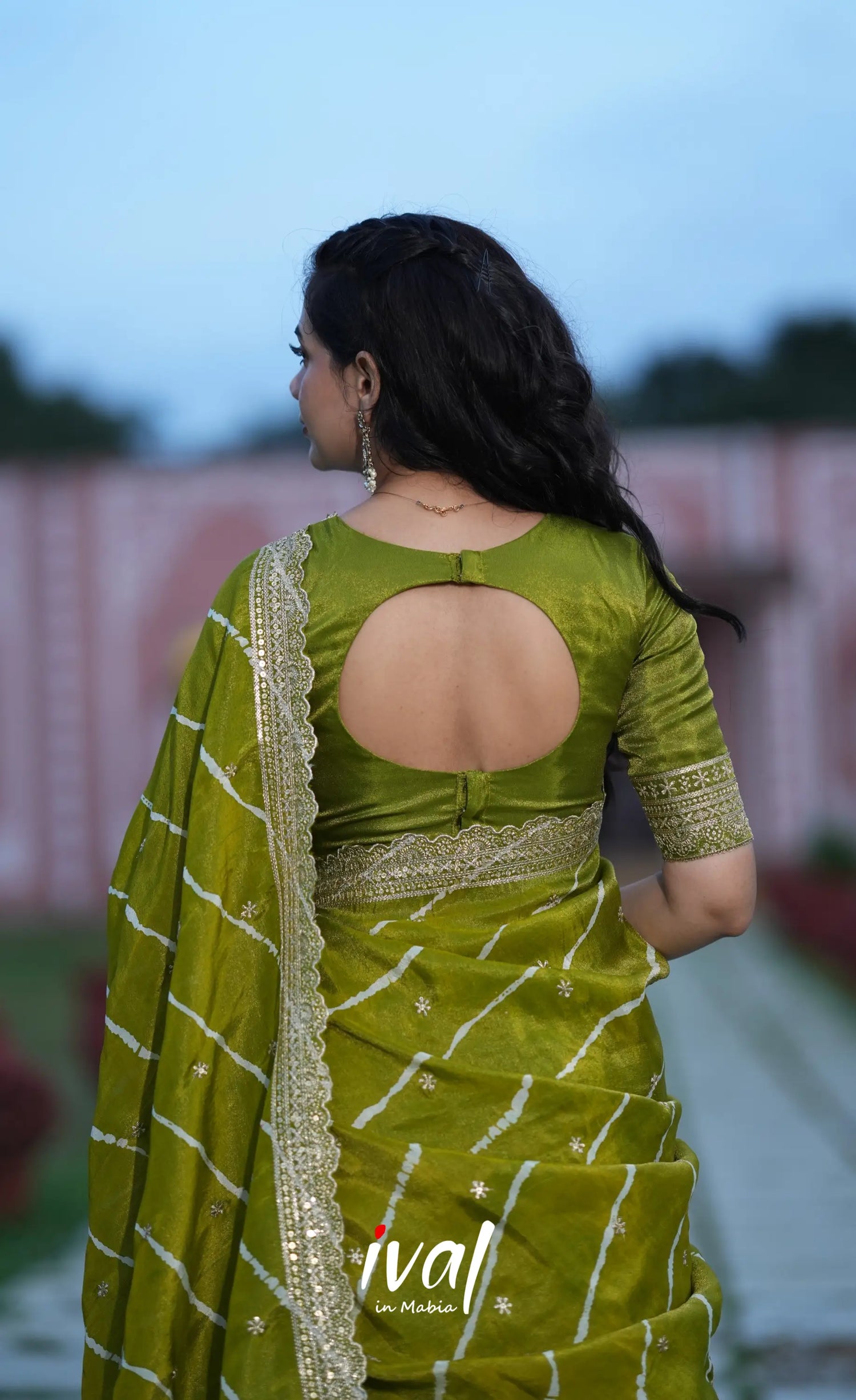 Tulip Gaji Silk Half saree - Olive Green Half Sarees