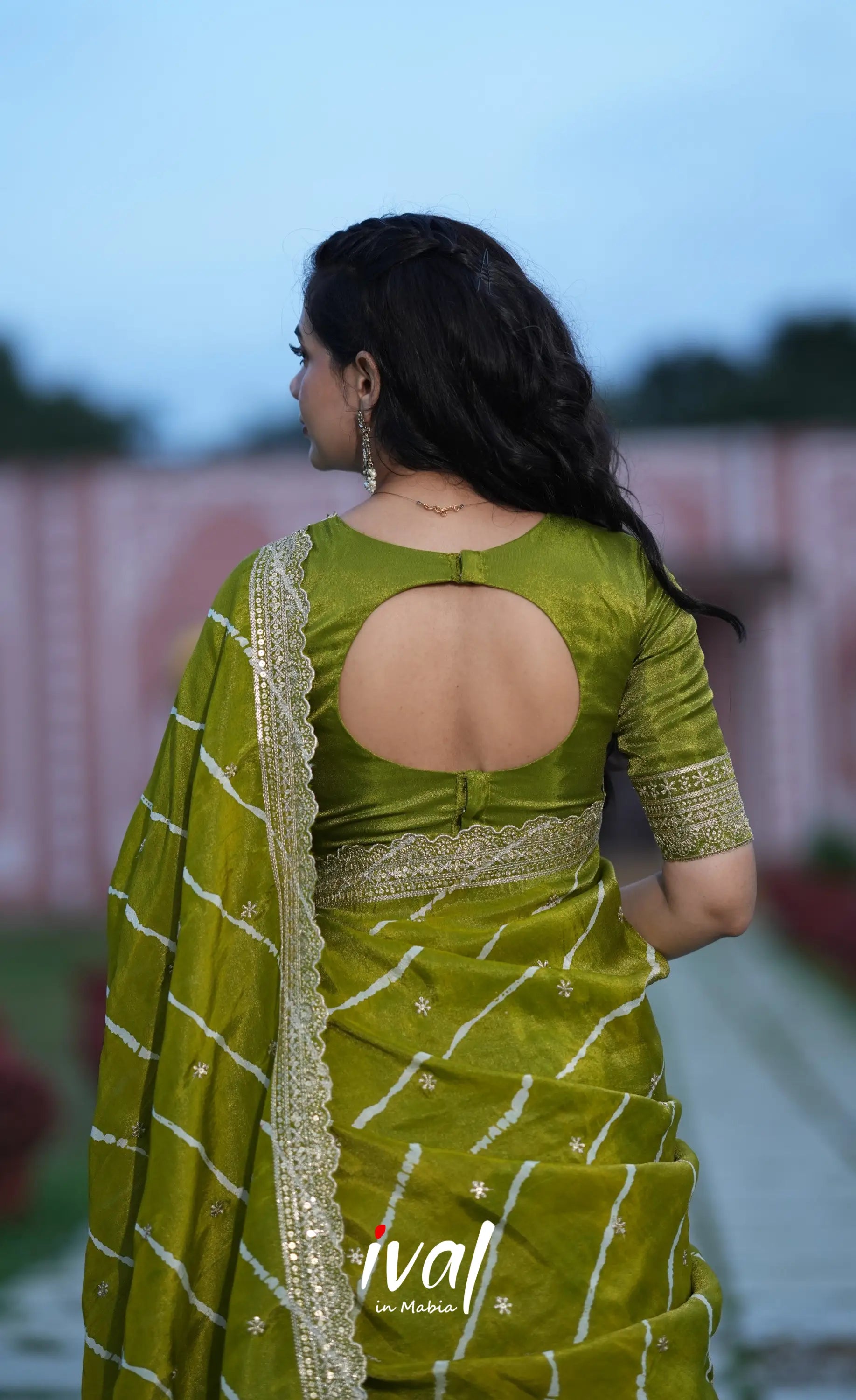 Tulip Gaji Silk Half saree - Olive Green Half Sarees
