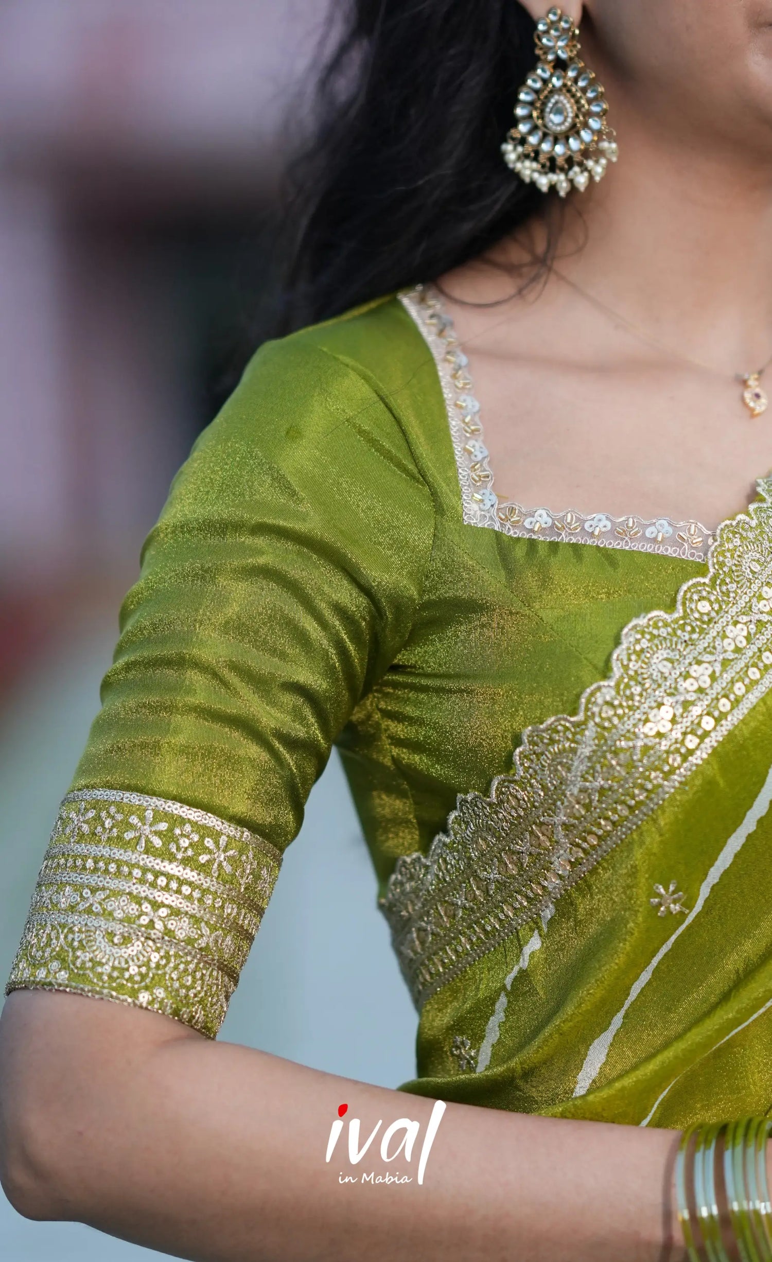 Tulip Gaji Silk Half saree - Olive Green Half Sarees