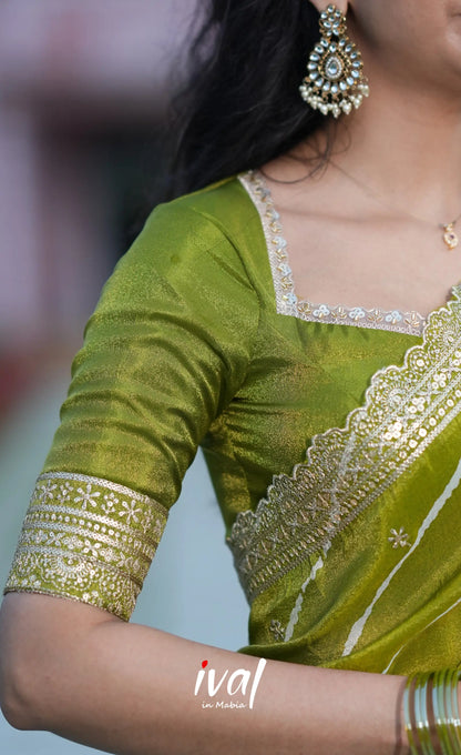 Tulip Gaji Silk Half saree - Olive Green Half Sarees