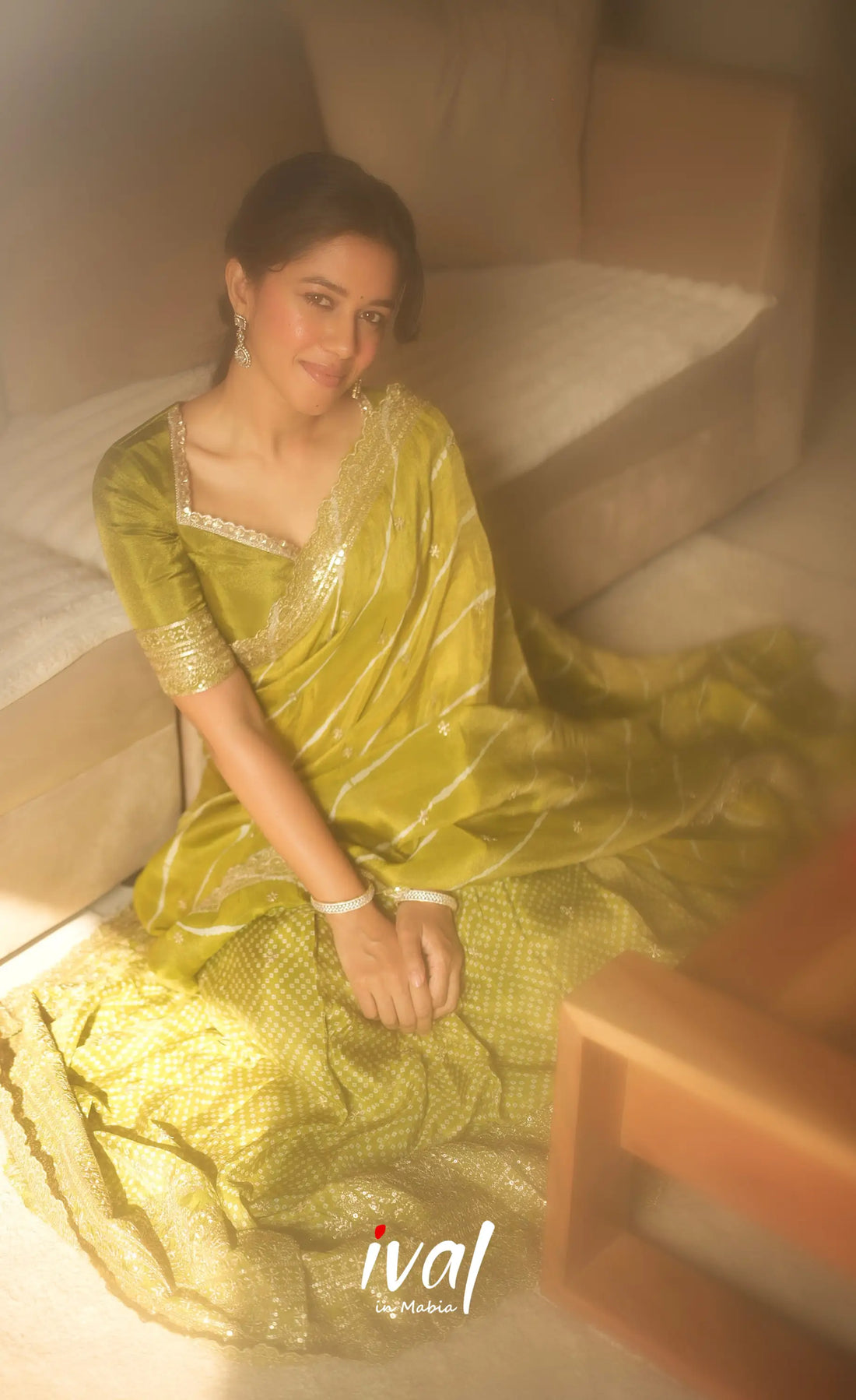 Tulip Gaji Silk Half saree - Olive Green Half Sarees