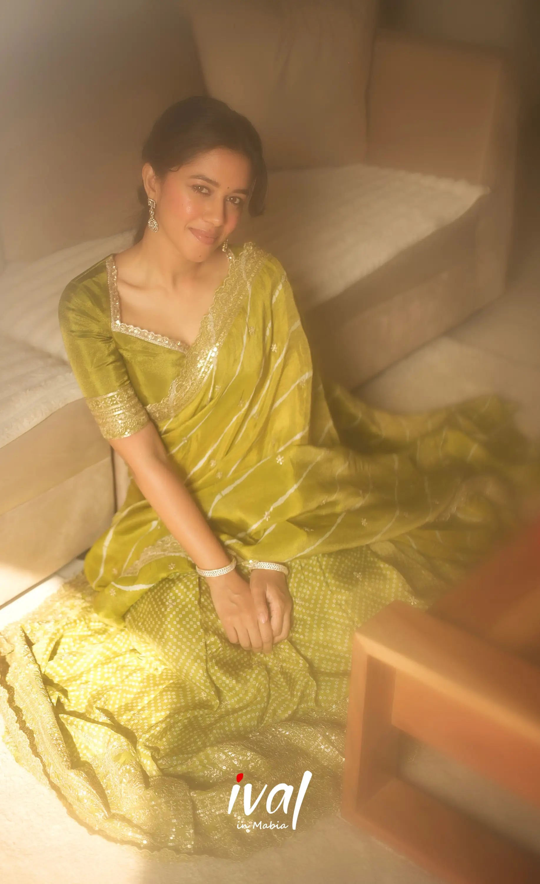 Tulip Gaji Silk Half saree - Olive Green Half Sarees