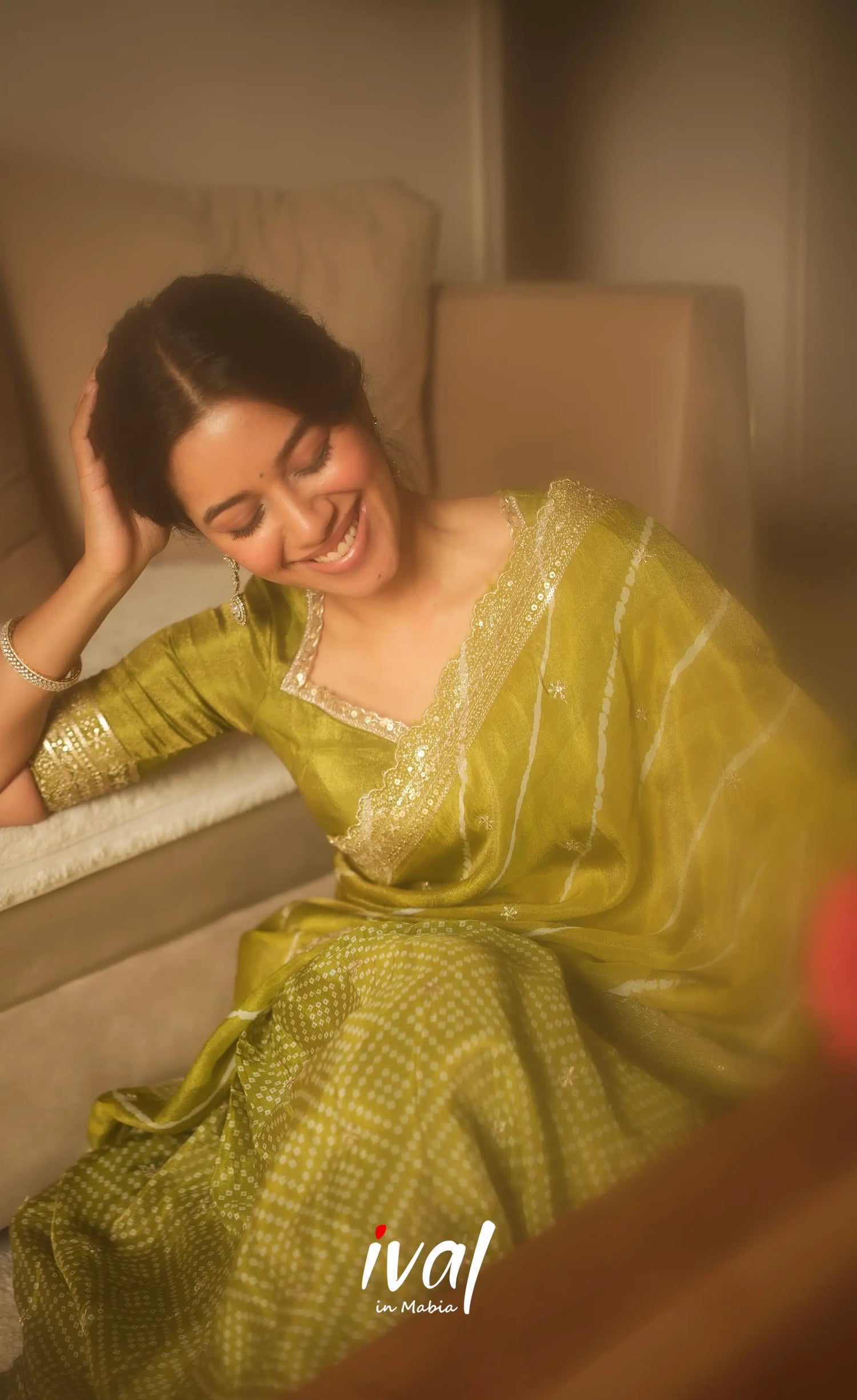 Tulip Gaji Silk Half saree - Olive Green Half Sarees