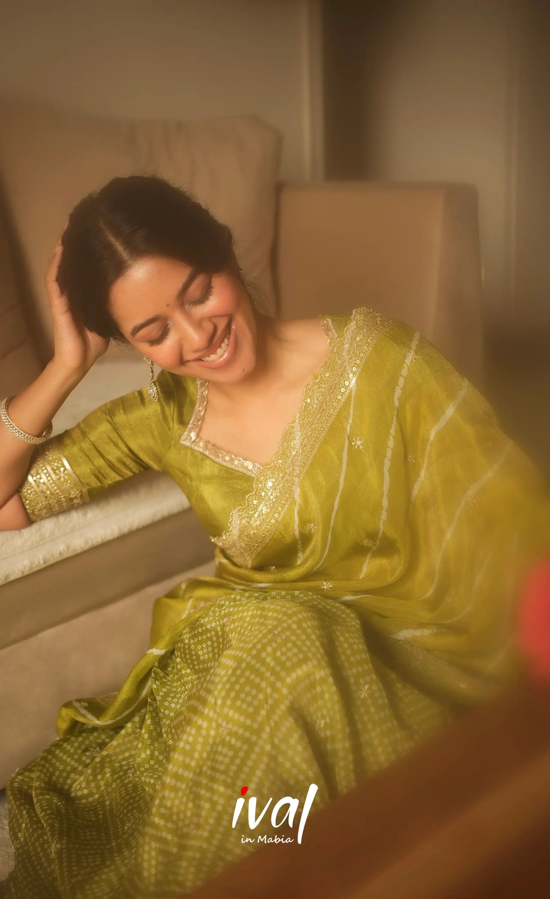 Tulip Gaji Silk Half saree - Olive Green Half Sarees