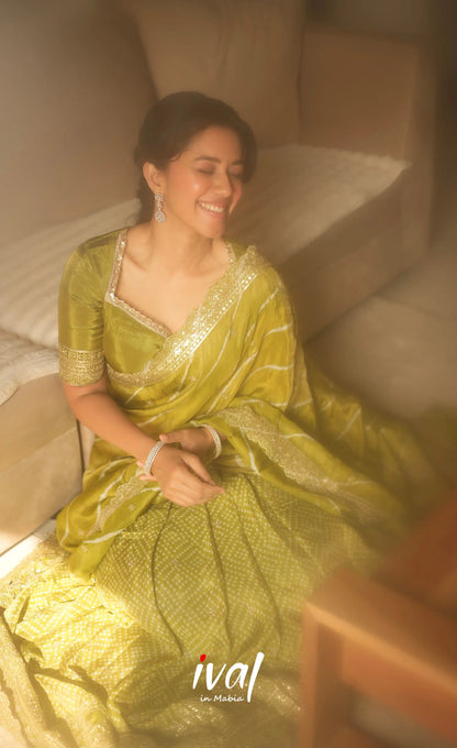 Tulip Gaji Silk Half saree - Olive Green Half Sarees